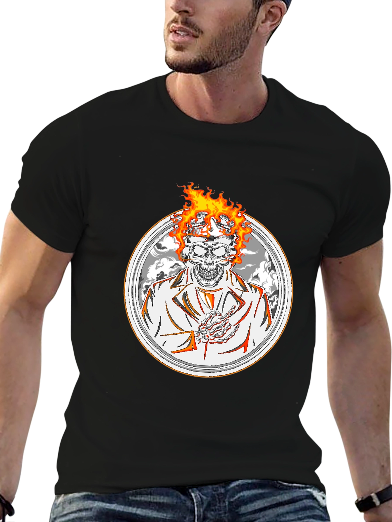 Flaming Skull Graphic Tee - Black