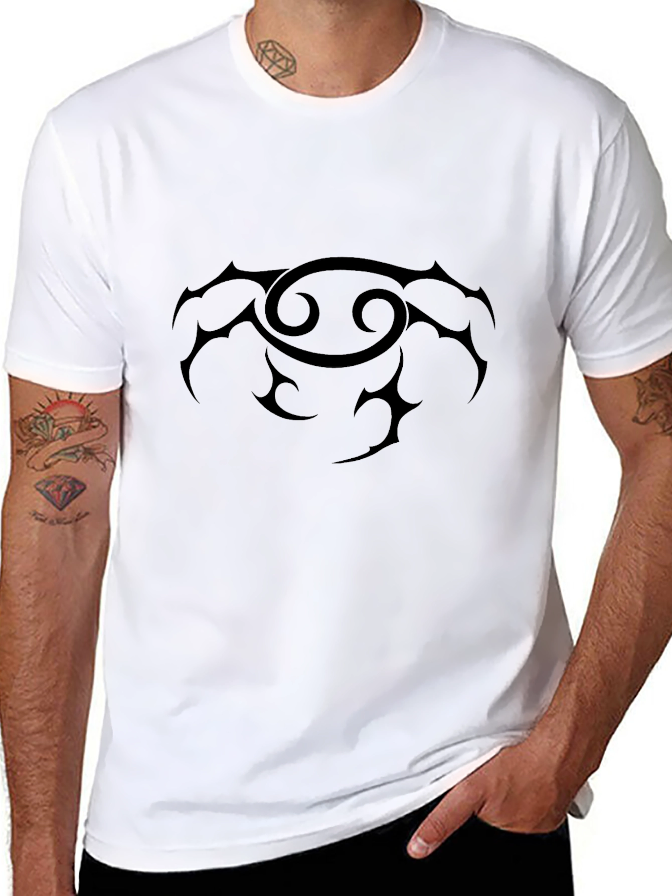 Tribal Cancer Zodiac Black T-Shirt