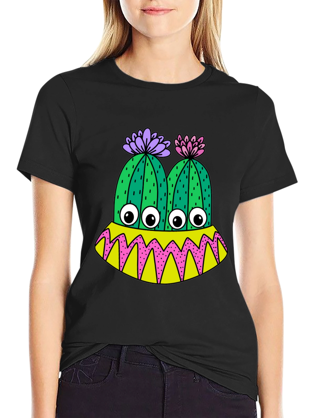 Cactus Monster Graphic T-Shirt - Funny Eye-Catching Design