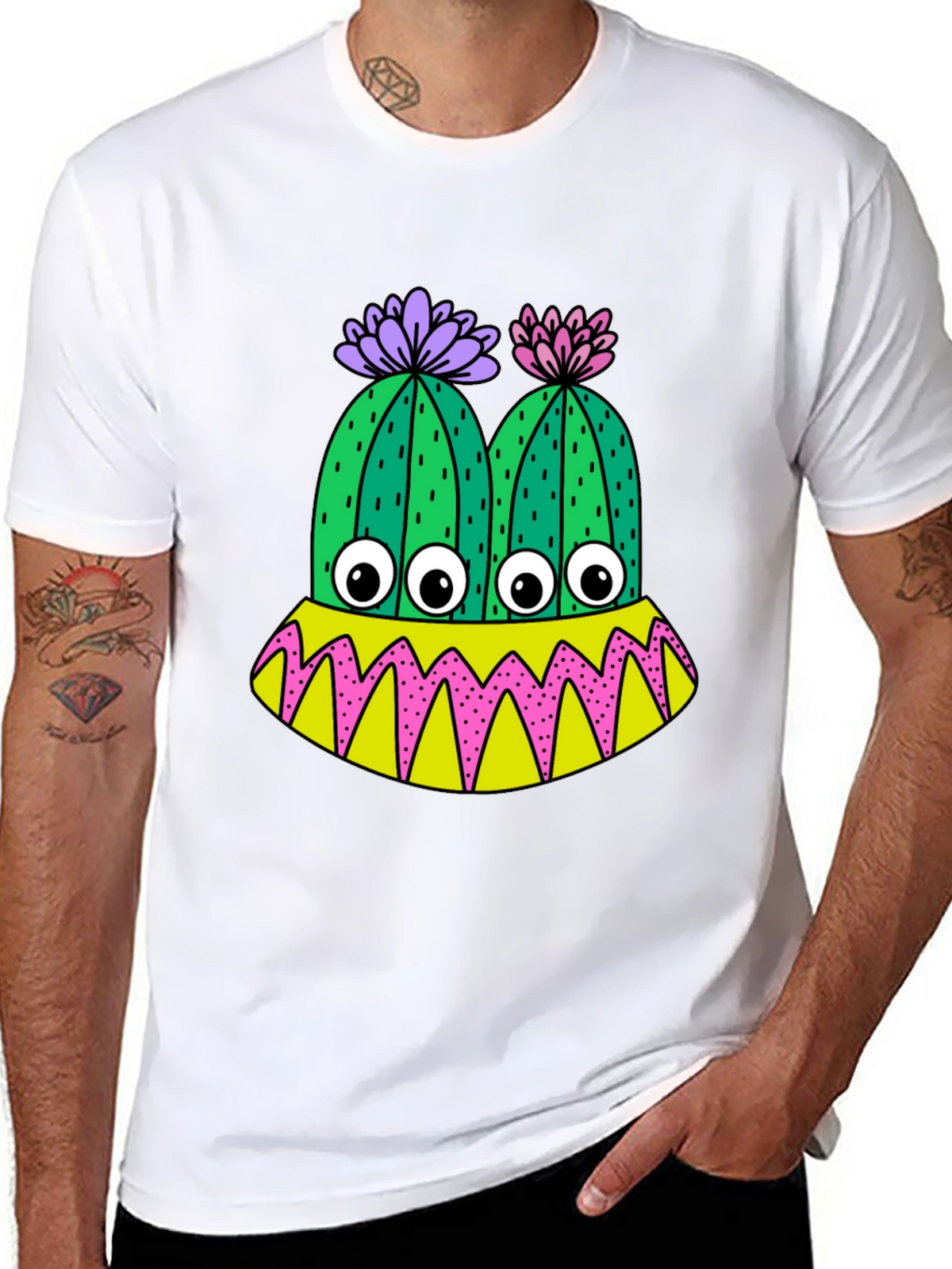 Cactus Monster Graphic T-Shirt - Funny Eye-Catching Design