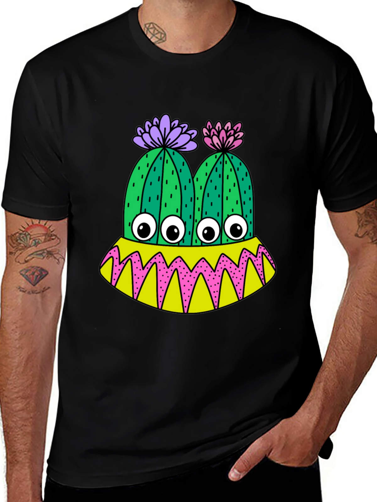 Cactus Monster Graphic T-Shirt - Funny Eye-Catching Design