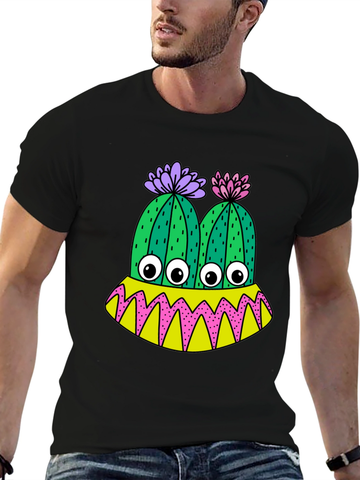 Cactus Monster Graphic T-Shirt - Funny Eye-Catching Design