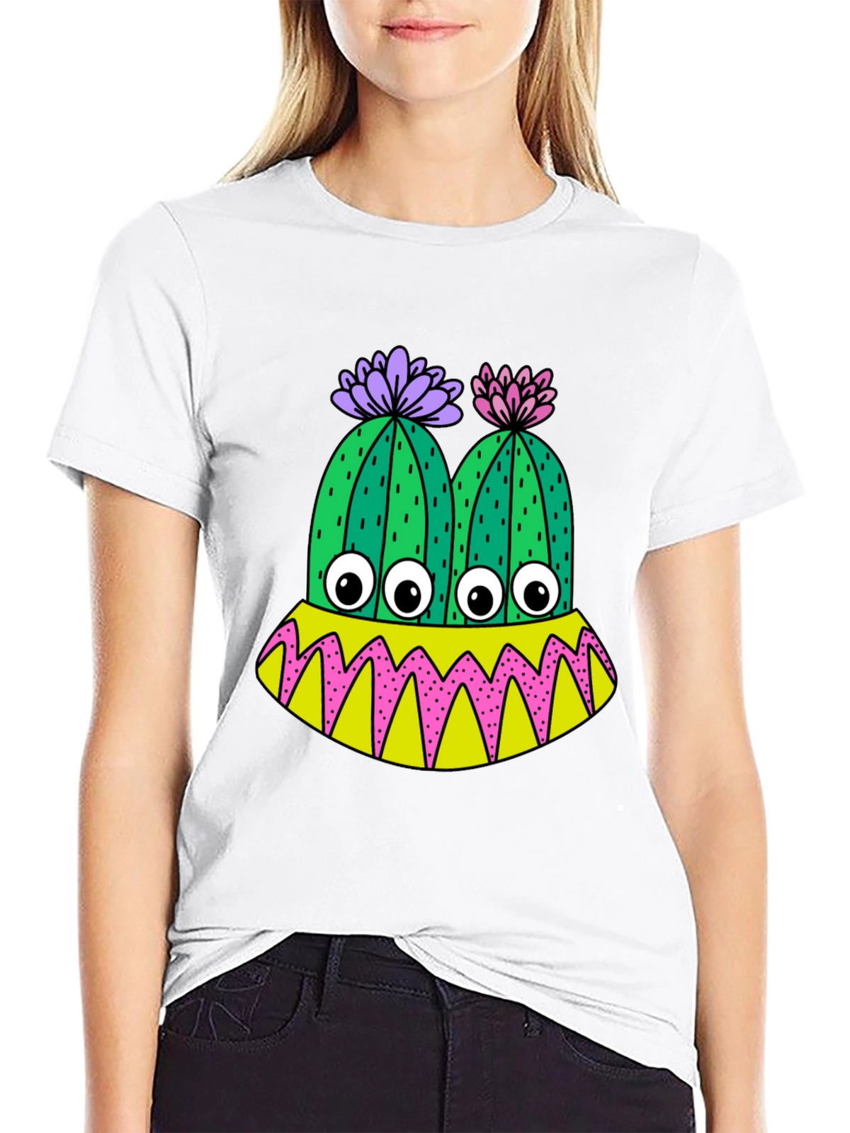 Cactus Monster Graphic T-Shirt - Funny Eye-Catching Design