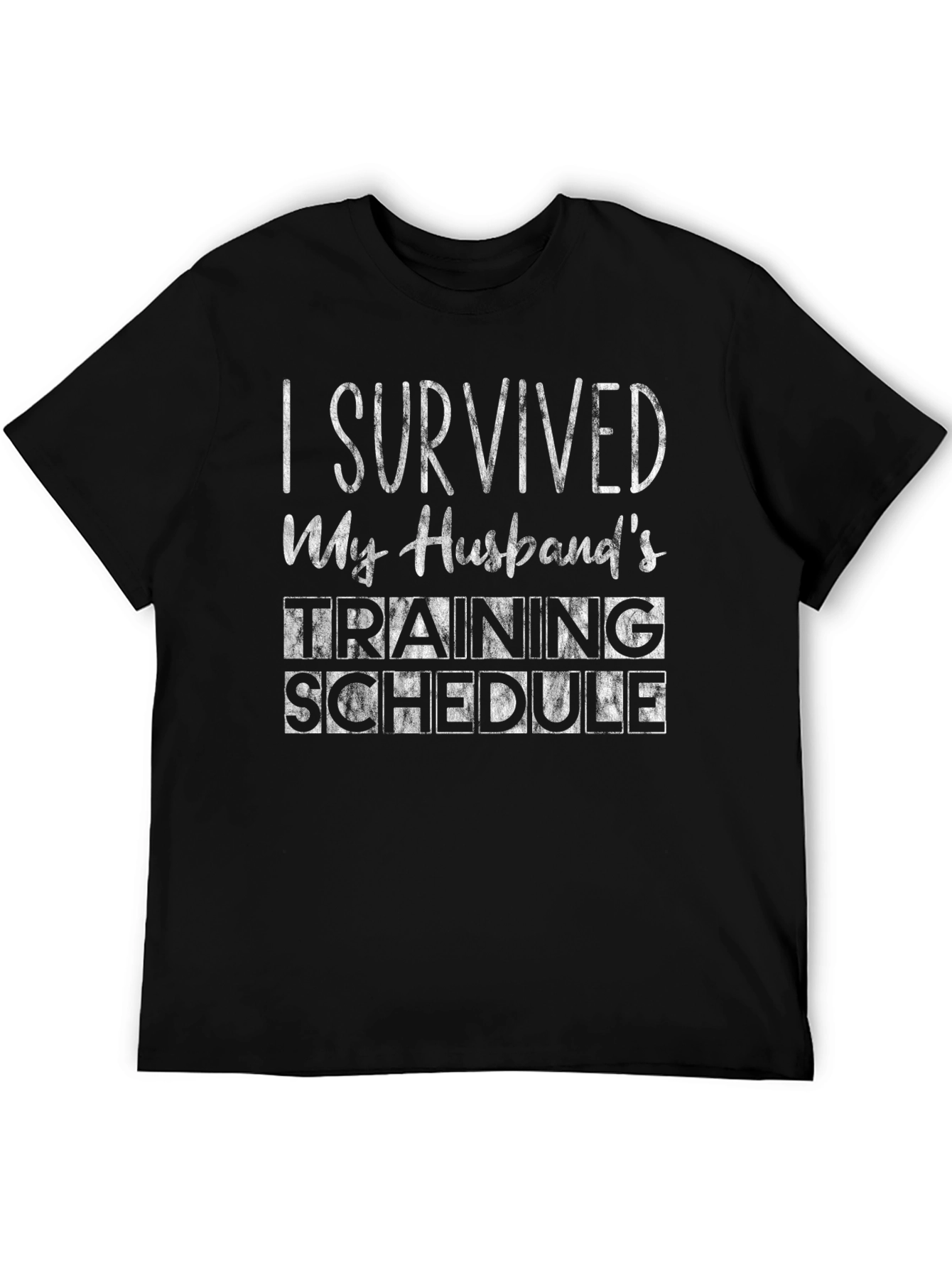 Humorous I Survived Husbands Training Black T-Shirt