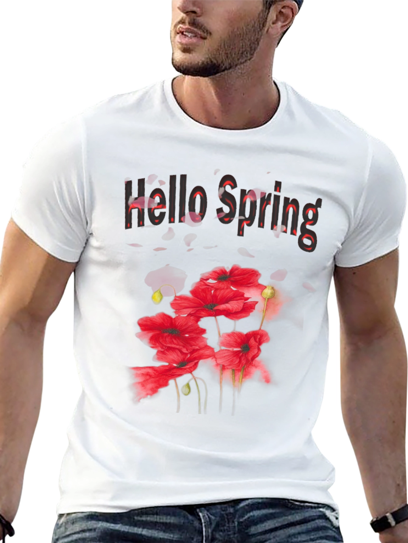 Hello Spring Floral Graphic Black T-Shirt
