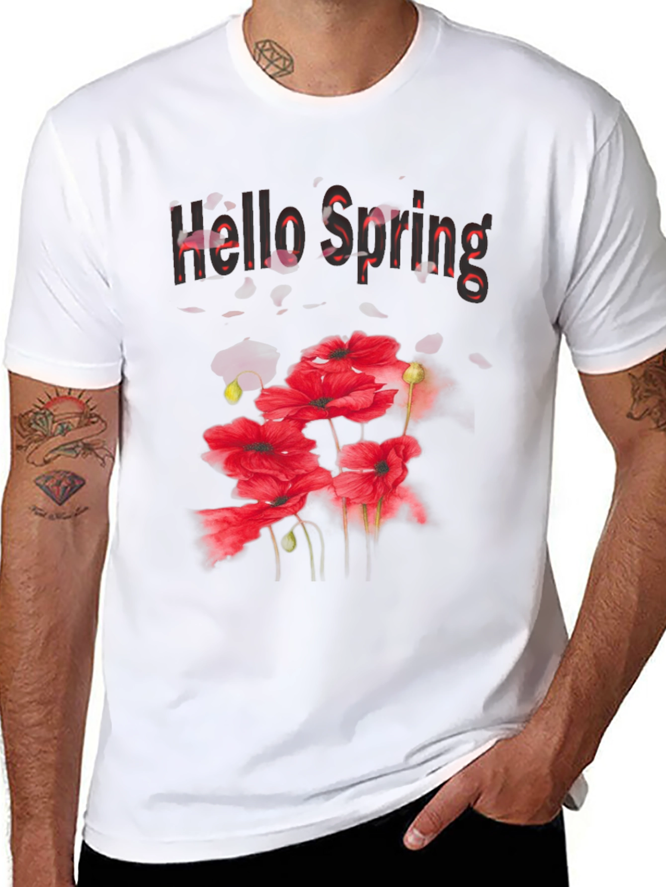 Hello Spring Floral Graphic Black T-Shirt