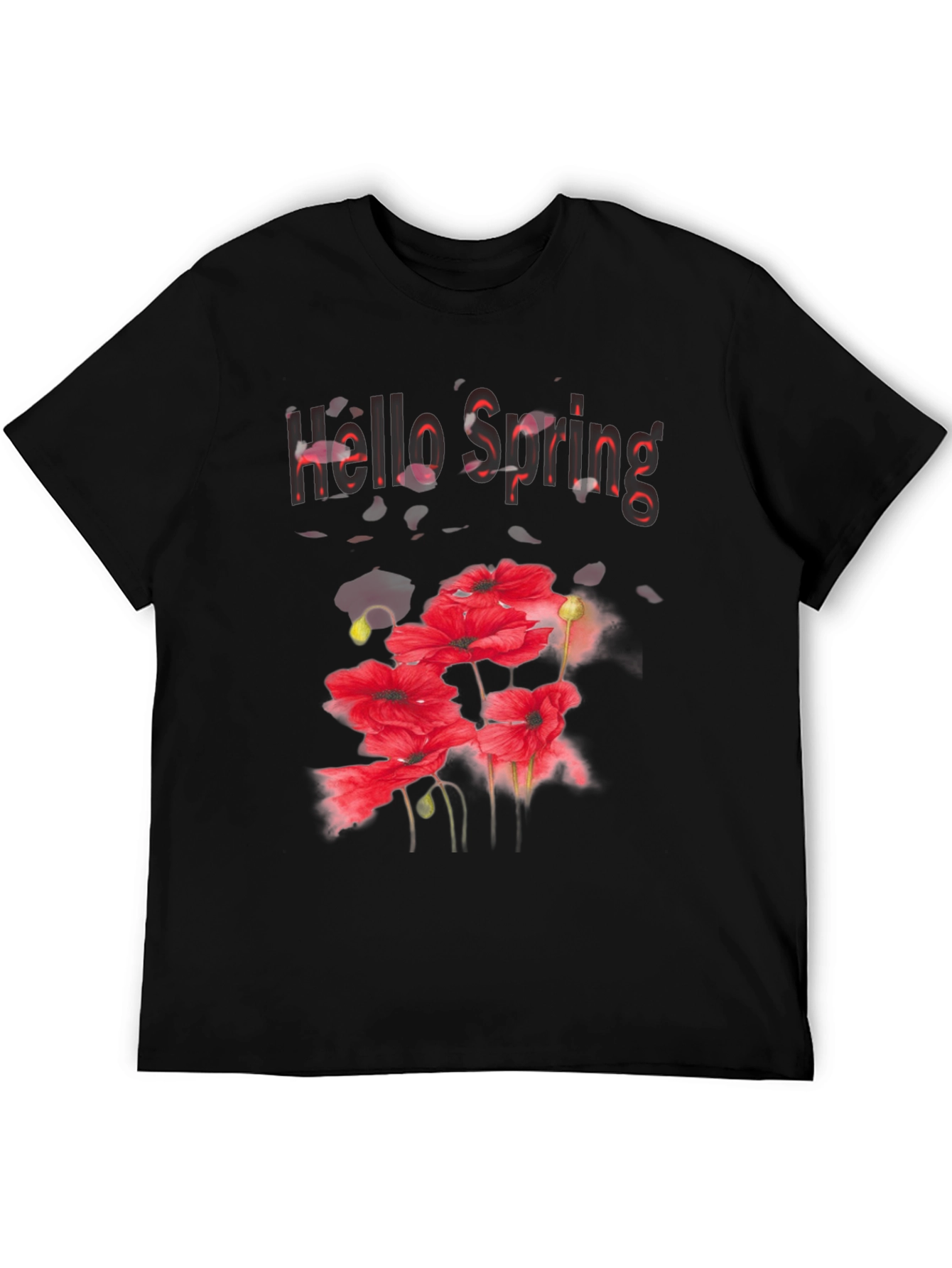 Hello Spring Floral Graphic Black T-Shirt