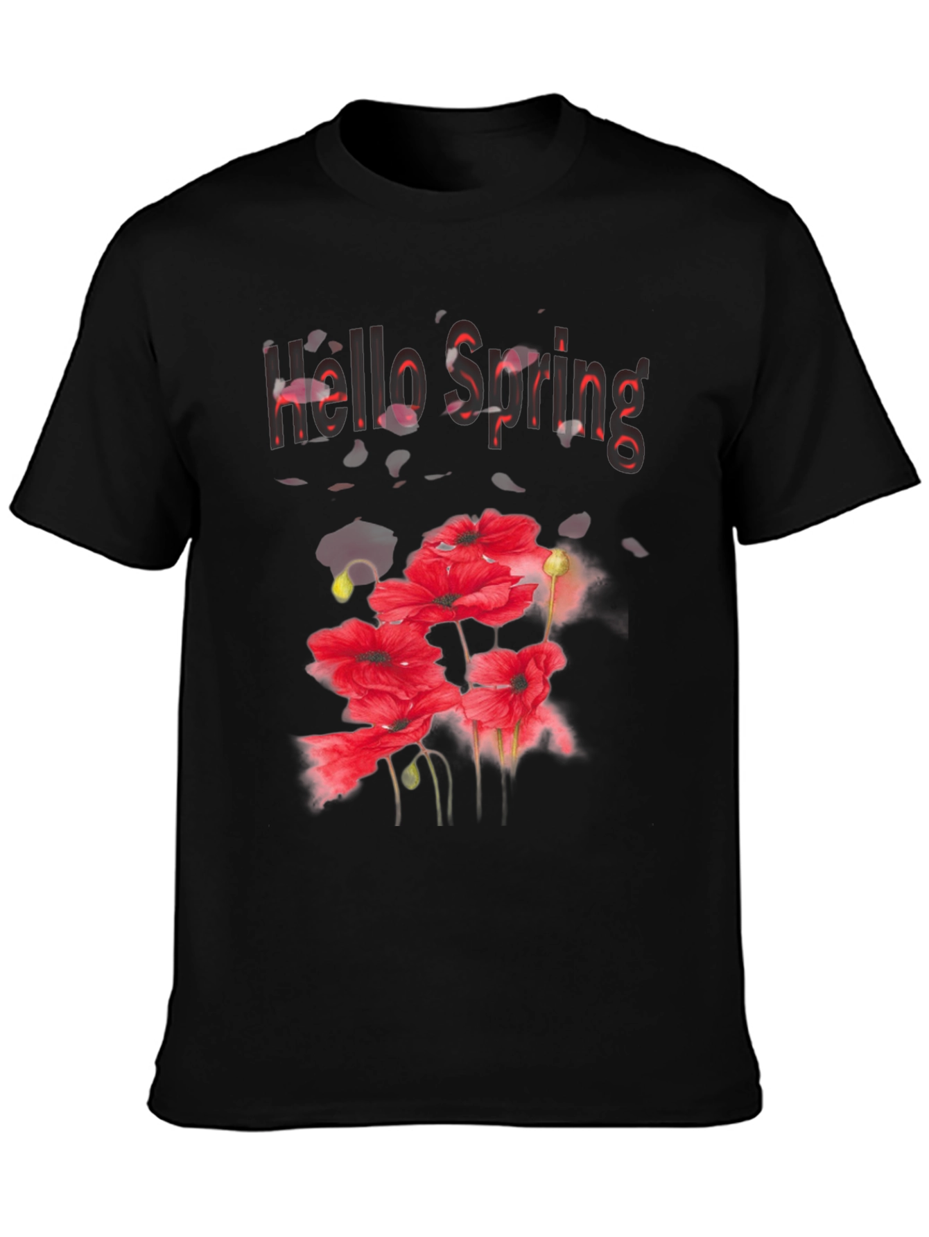 Hello Spring Floral Graphic Black T-Shirt