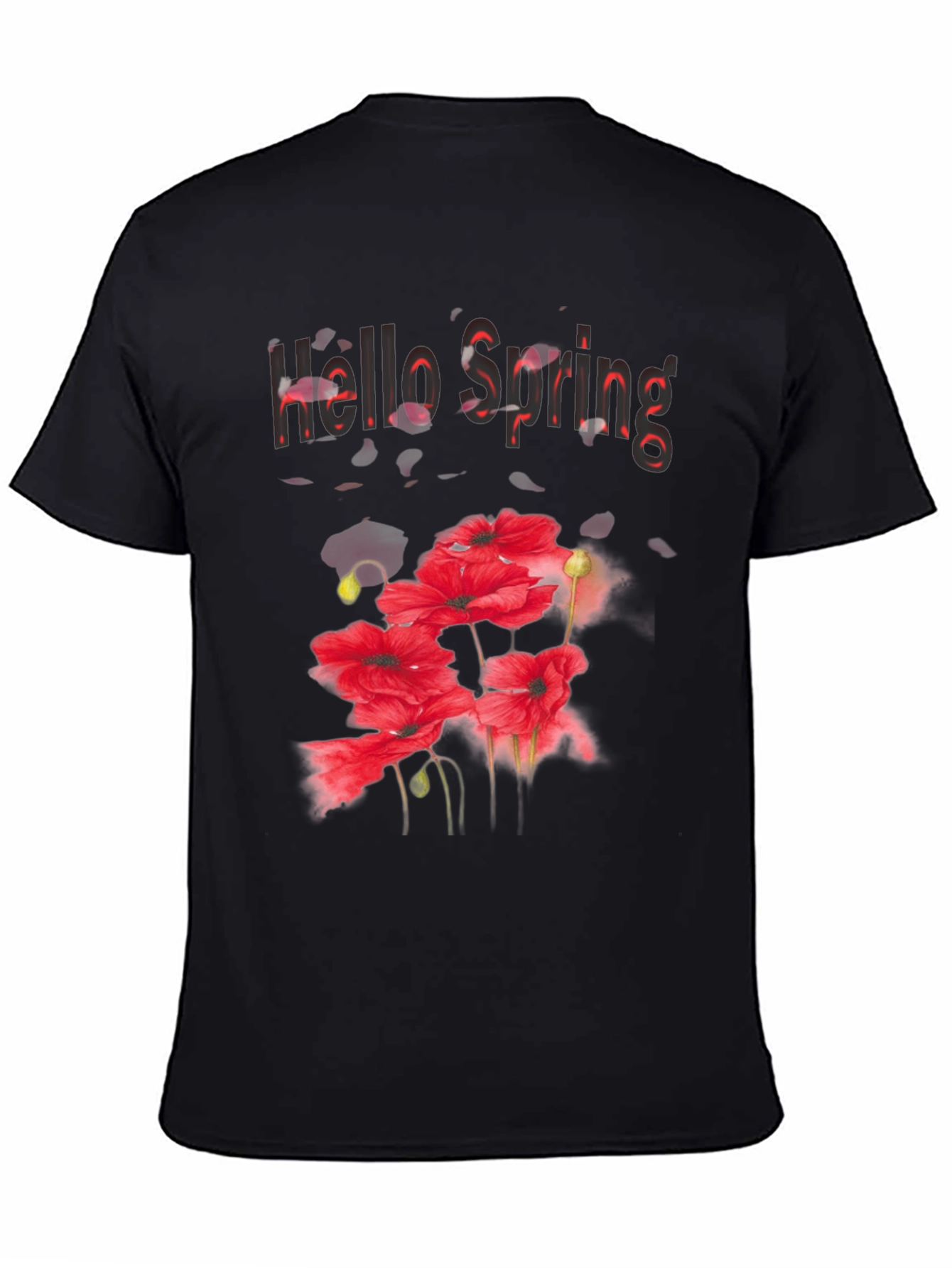 Hello Spring Floral Graphic Black T-Shirt