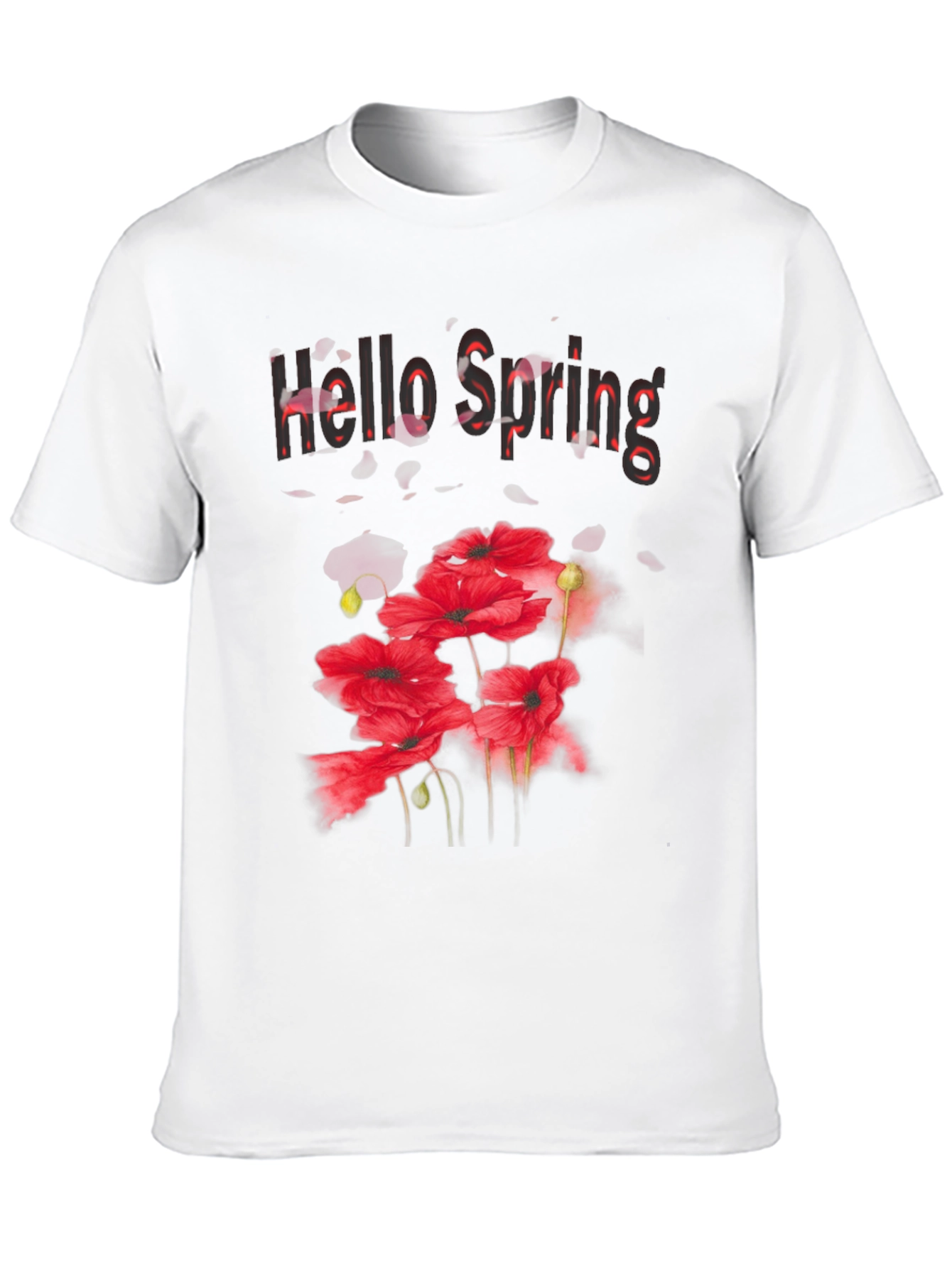 Hello Spring Floral Graphic Black T-Shirt