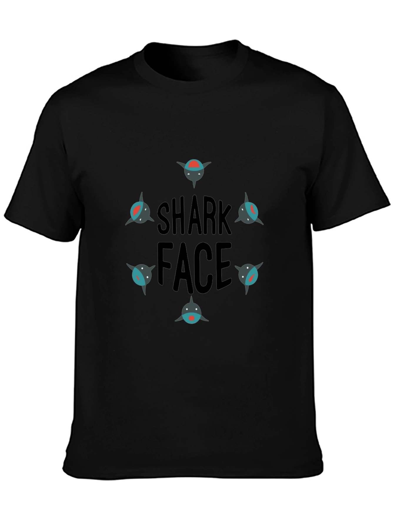 Shark Face Black T-Shirt - Cool Graphic Tee
