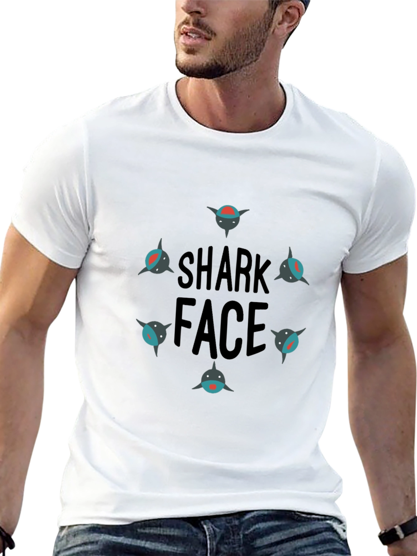 Shark Face Black T-Shirt - Cool Graphic Tee
