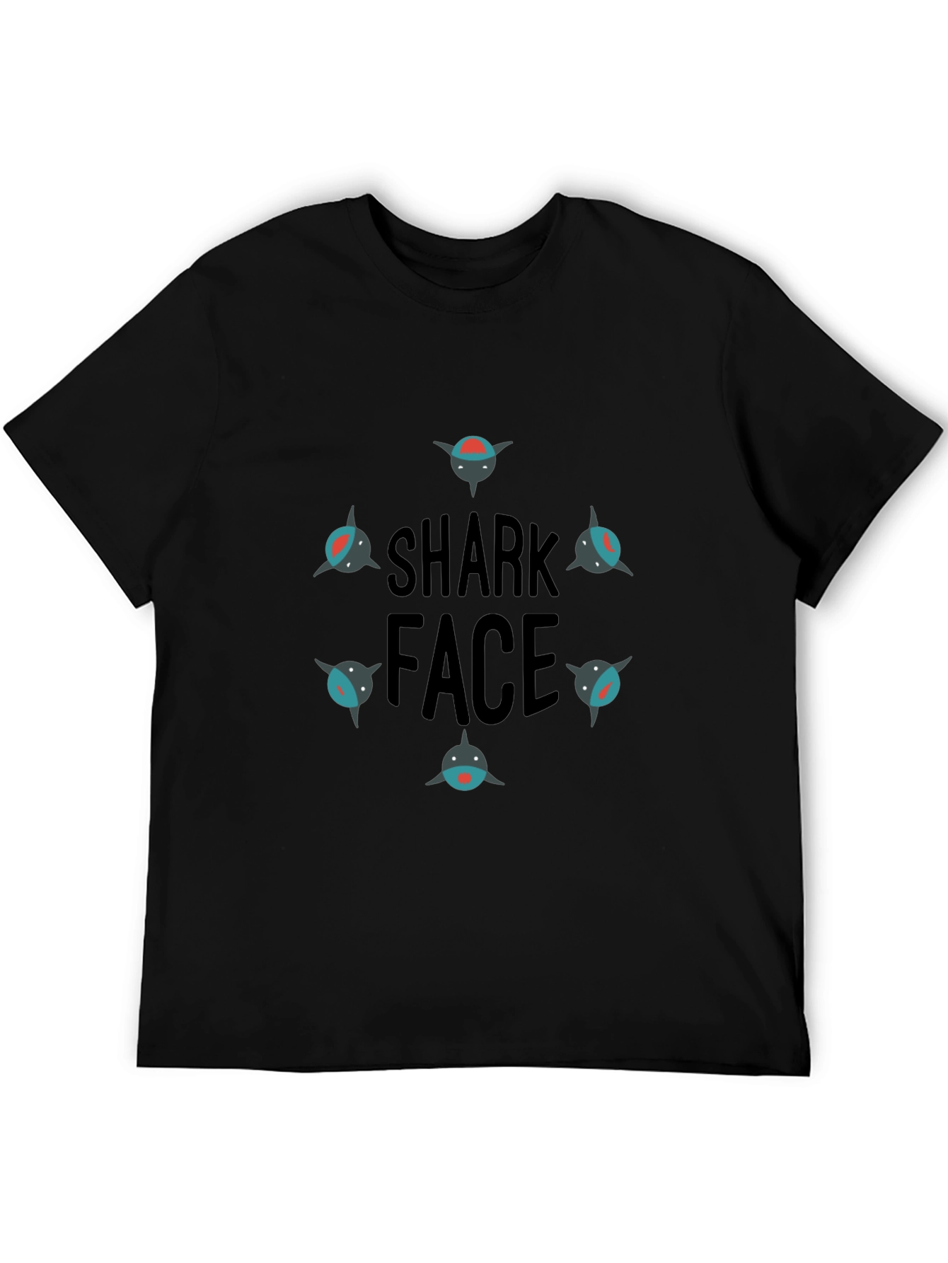 Shark Face Black T-Shirt - Cool Graphic Tee
