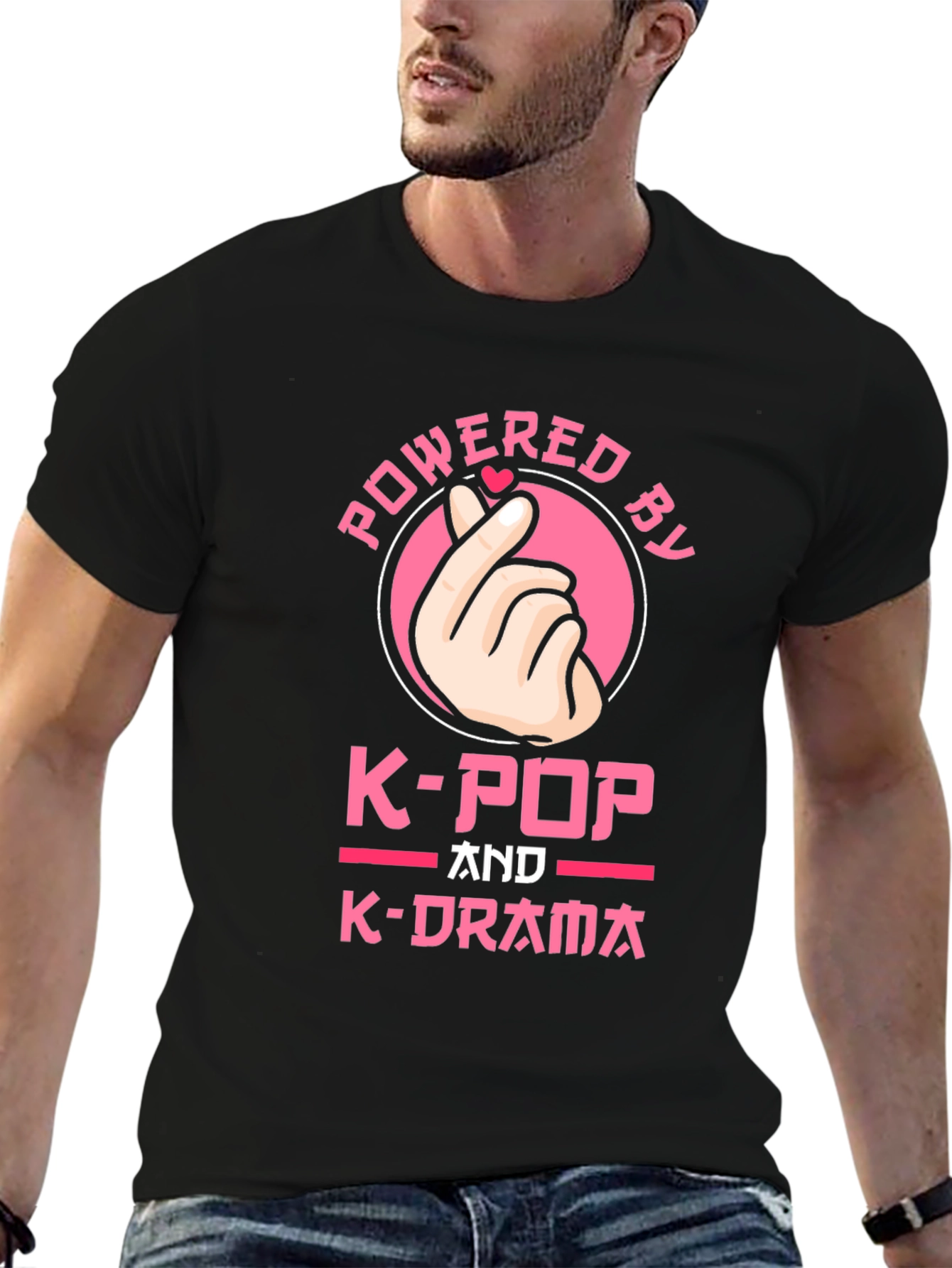 Powered by K-Pop and K-Drama Black T-Shirt