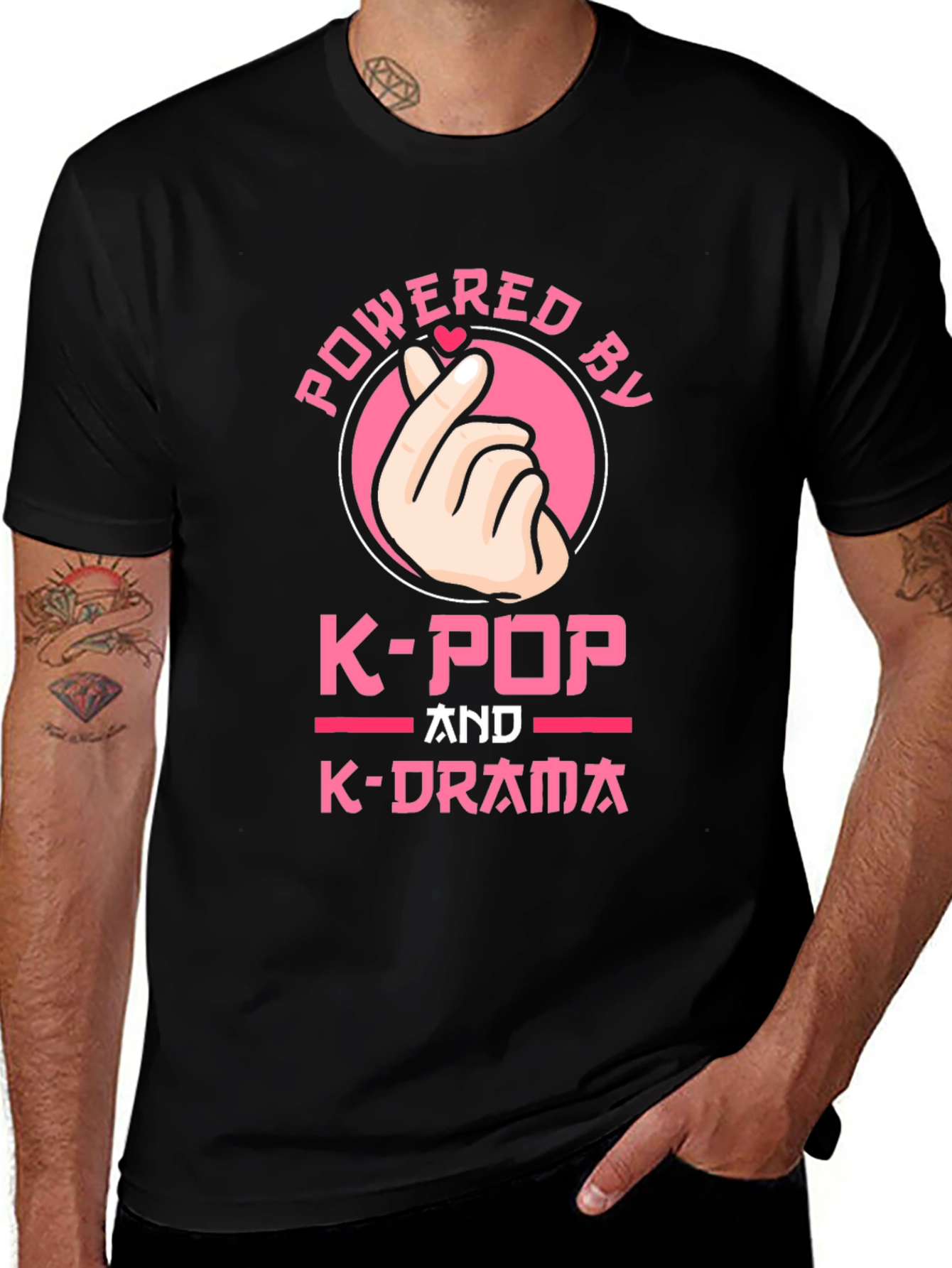 Powered by K-Pop and K-Drama Black T-Shirt