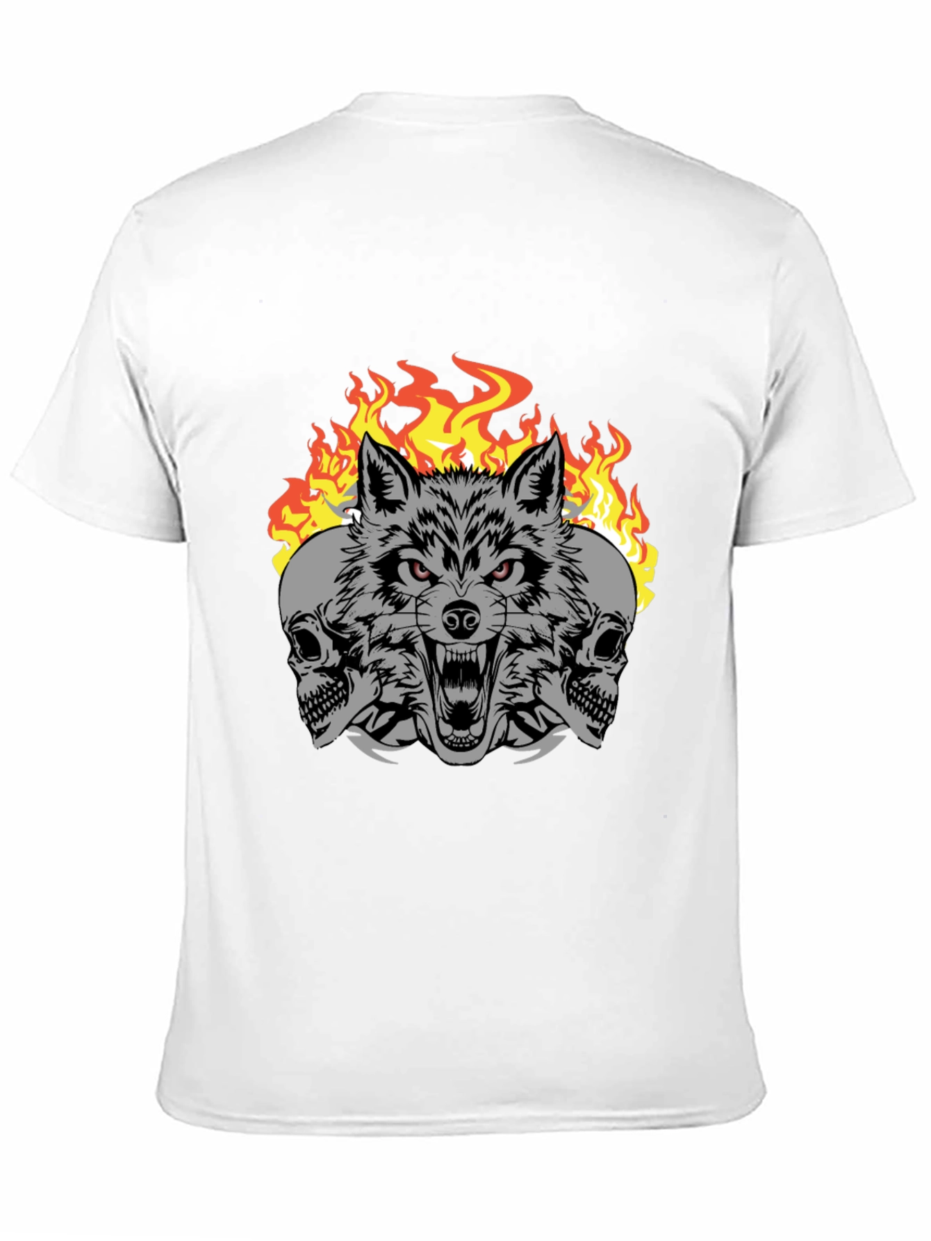 Wolf Skull Fire Graphic Print T-Shirt