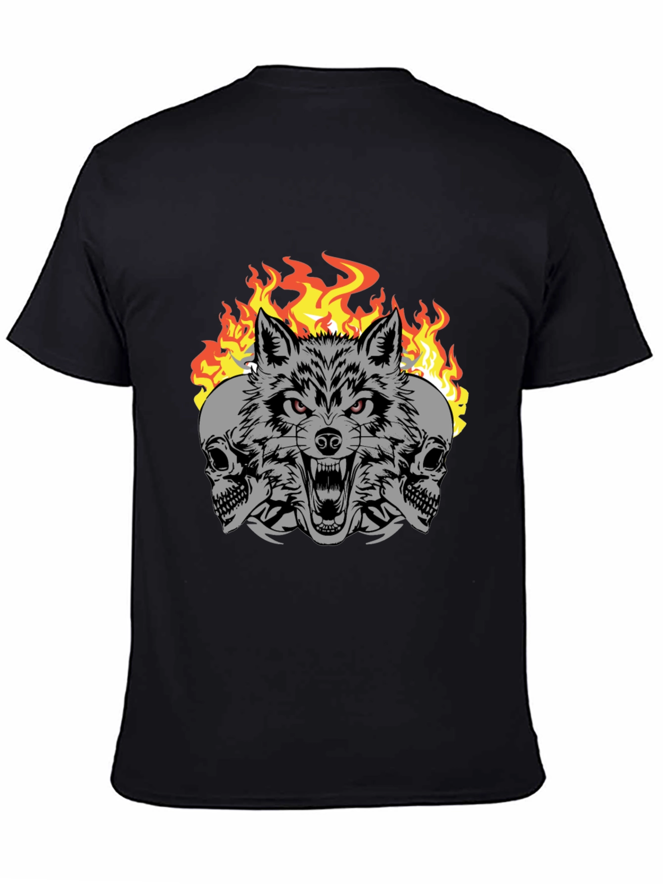 Wolf Skull Fire Graphic Print T-Shirt