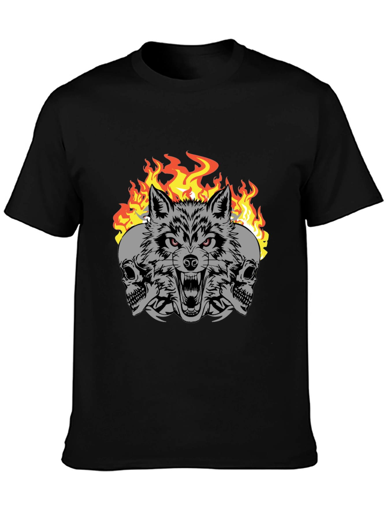 Wolf Skull Fire Graphic Print T-Shirt