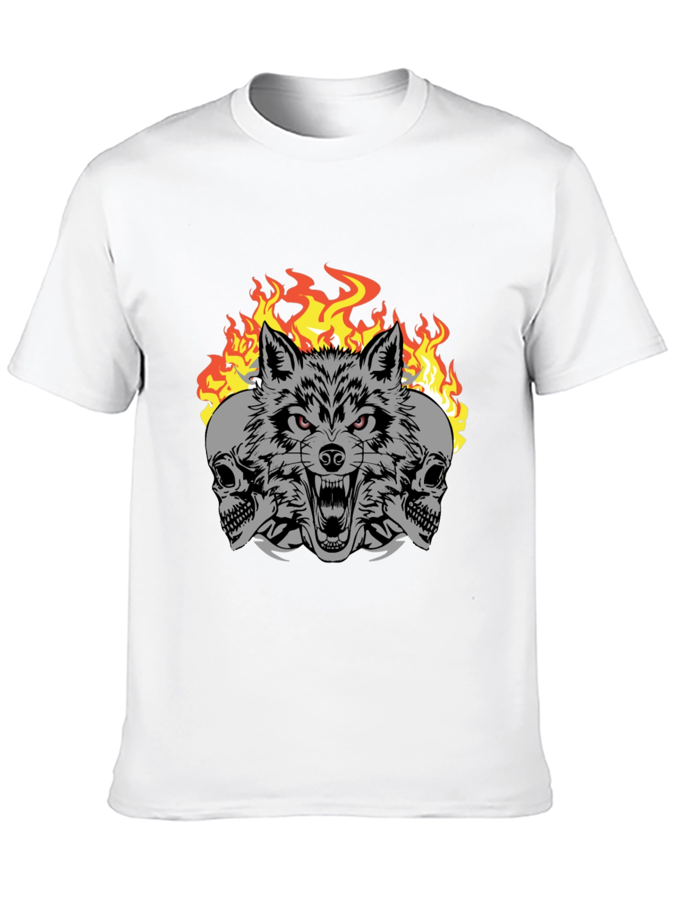 Wolf Skull Fire Graphic Print T-Shirt