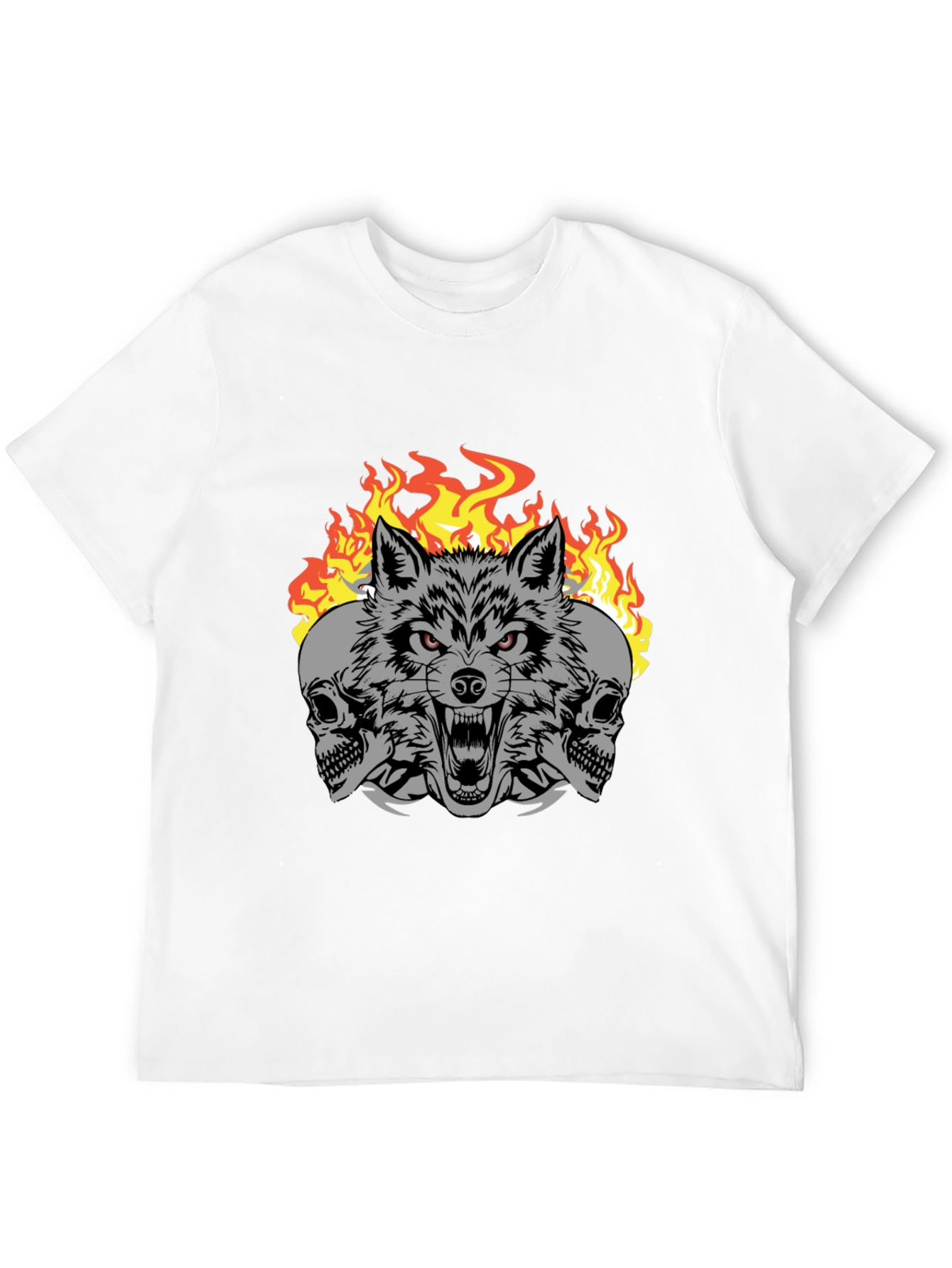 Wolf Skull Fire Graphic Print T-Shirt