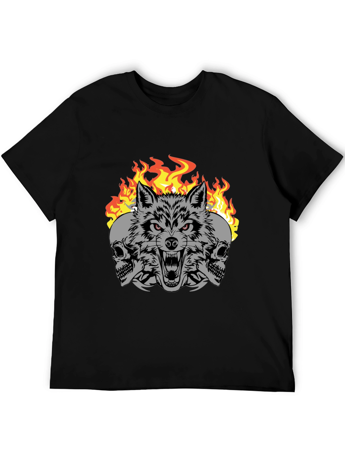 Wolf Skull Fire Graphic Print T-Shirt