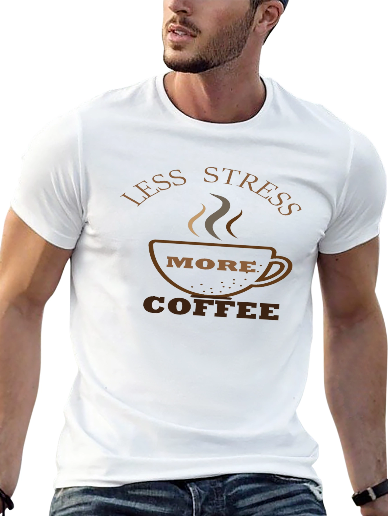 Less Stress More Coffee Black Graphic T-Shirt