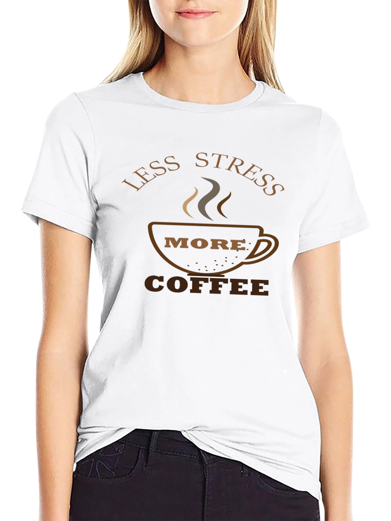 Less Stress More Coffee Black Graphic T-Shirt