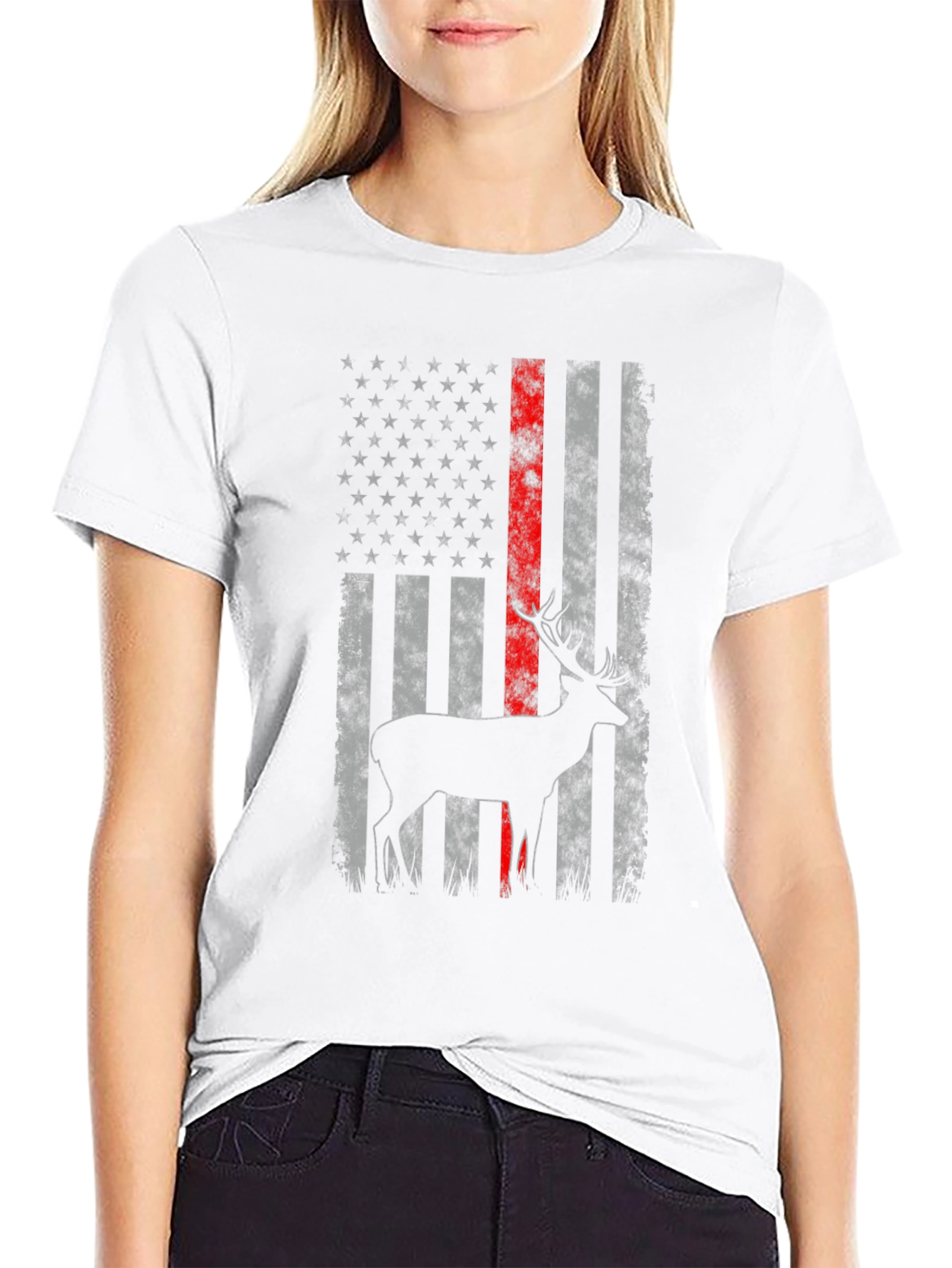 Deer American Flag Graphic T-Shirt