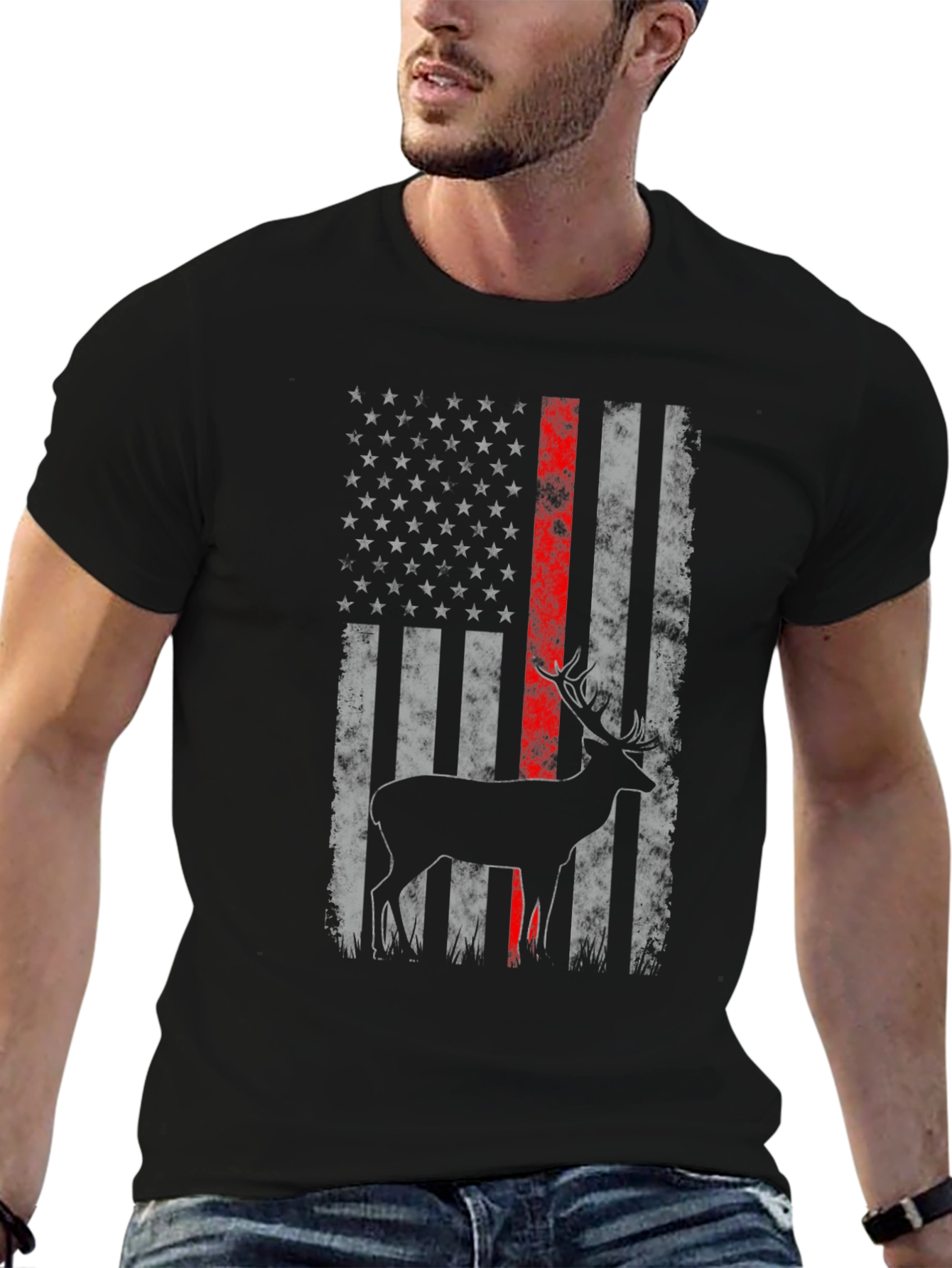 Deer American Flag Graphic T-Shirt
