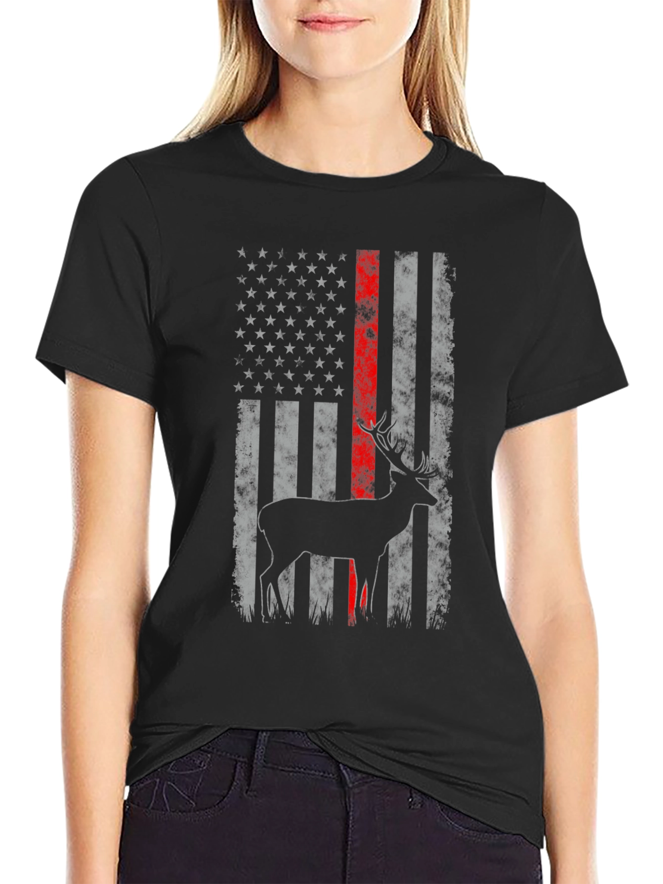 Deer American Flag Graphic T-Shirt