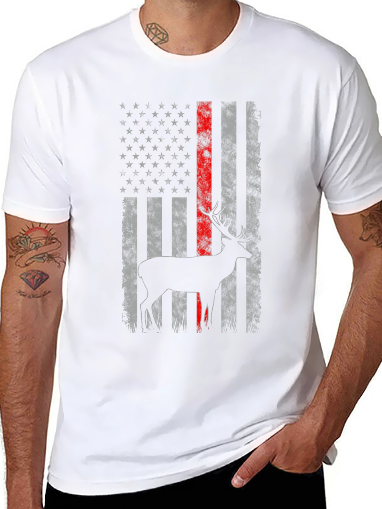Deer American Flag Graphic T-Shirt