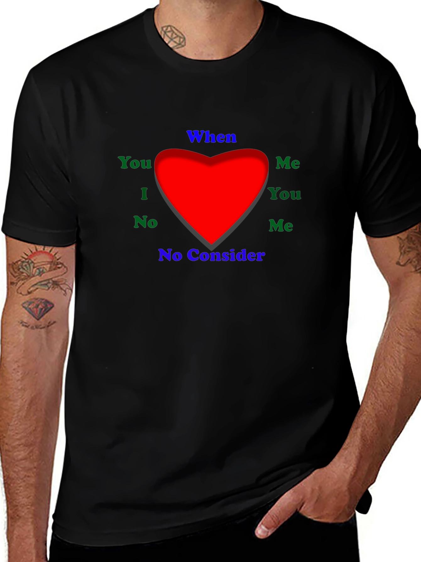 Emotional Word Heart Mens Black T-Shirt