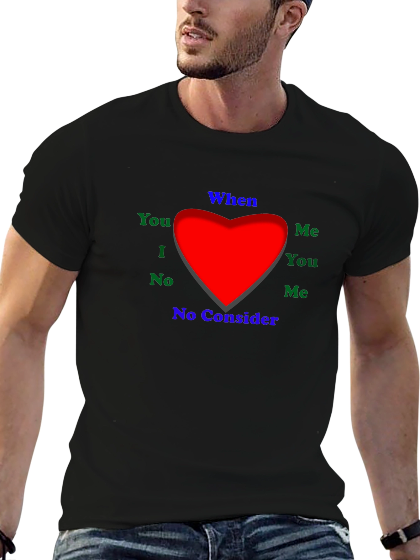 Emotional Word Heart Mens Black T-Shirt