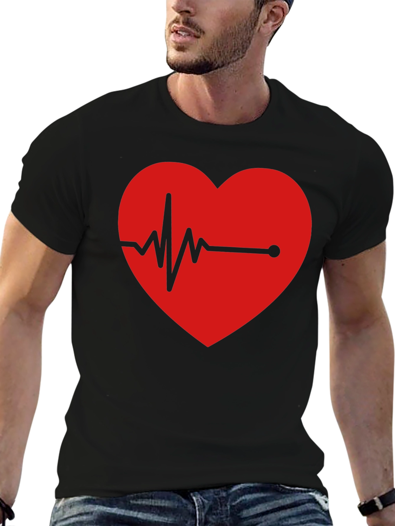 Heartbeat Graphic Tee - Black Cotton Blend