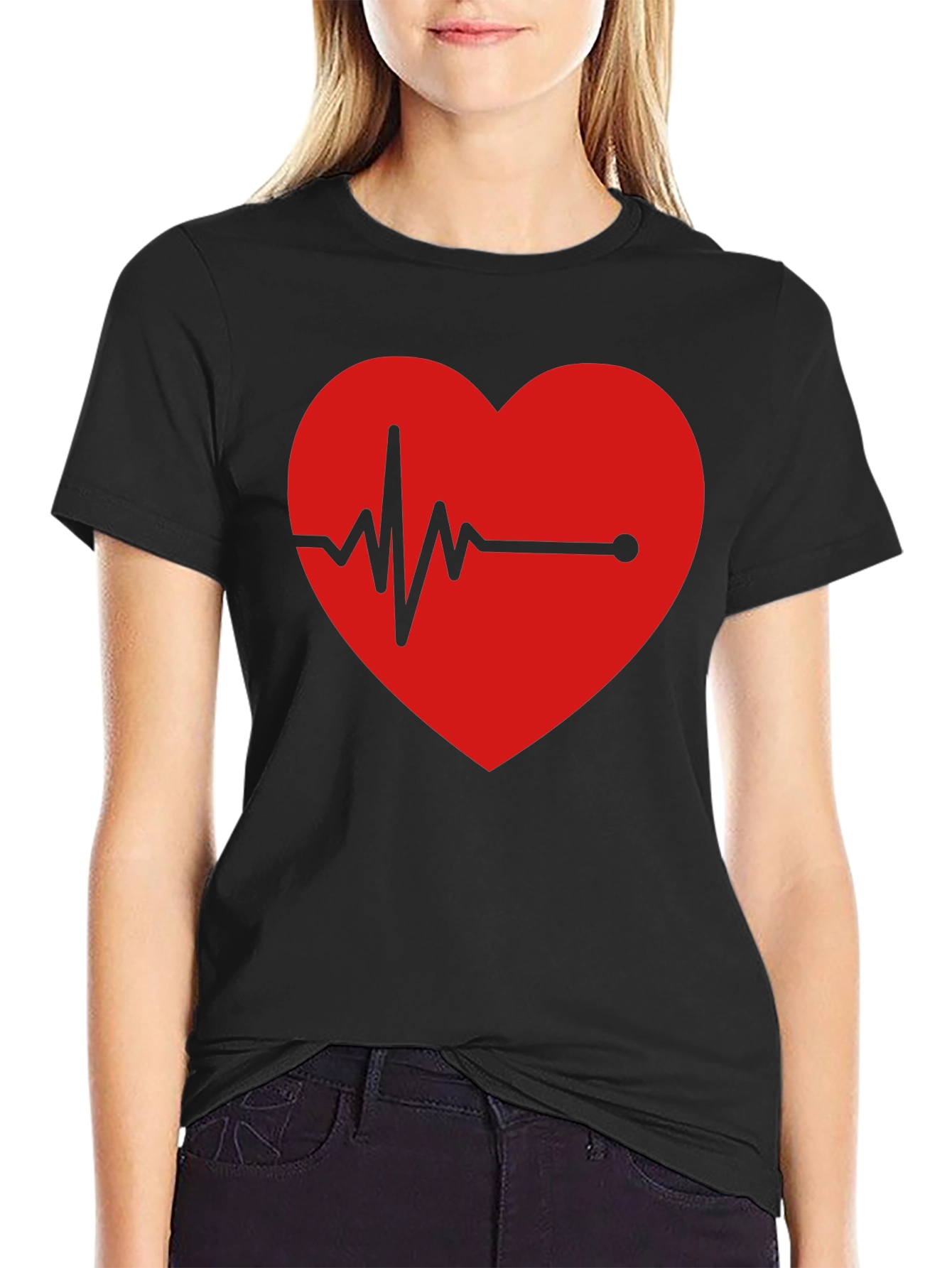 Heartbeat Graphic Tee - Black Cotton Blend