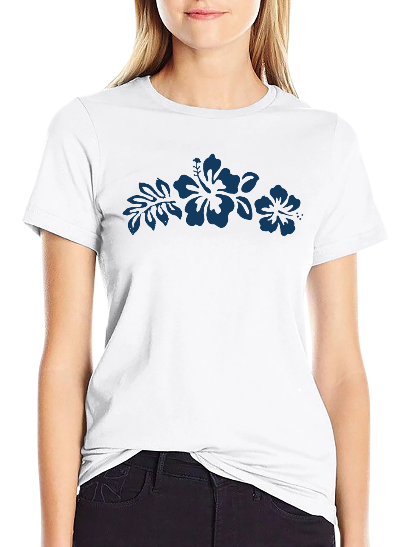 Mens Black T-Shirt with Hibiscus Design