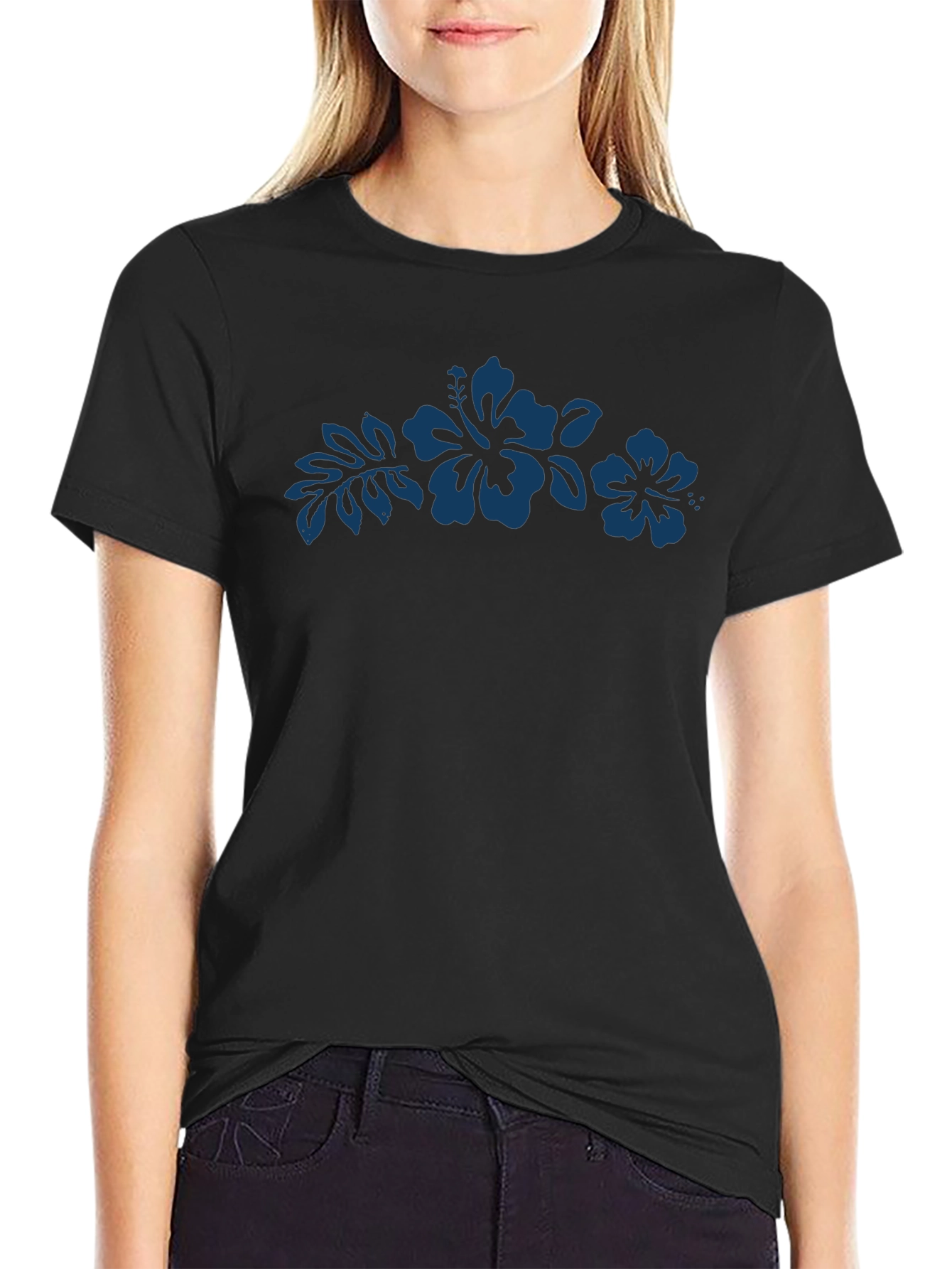 Mens Black T-Shirt with Hibiscus Design