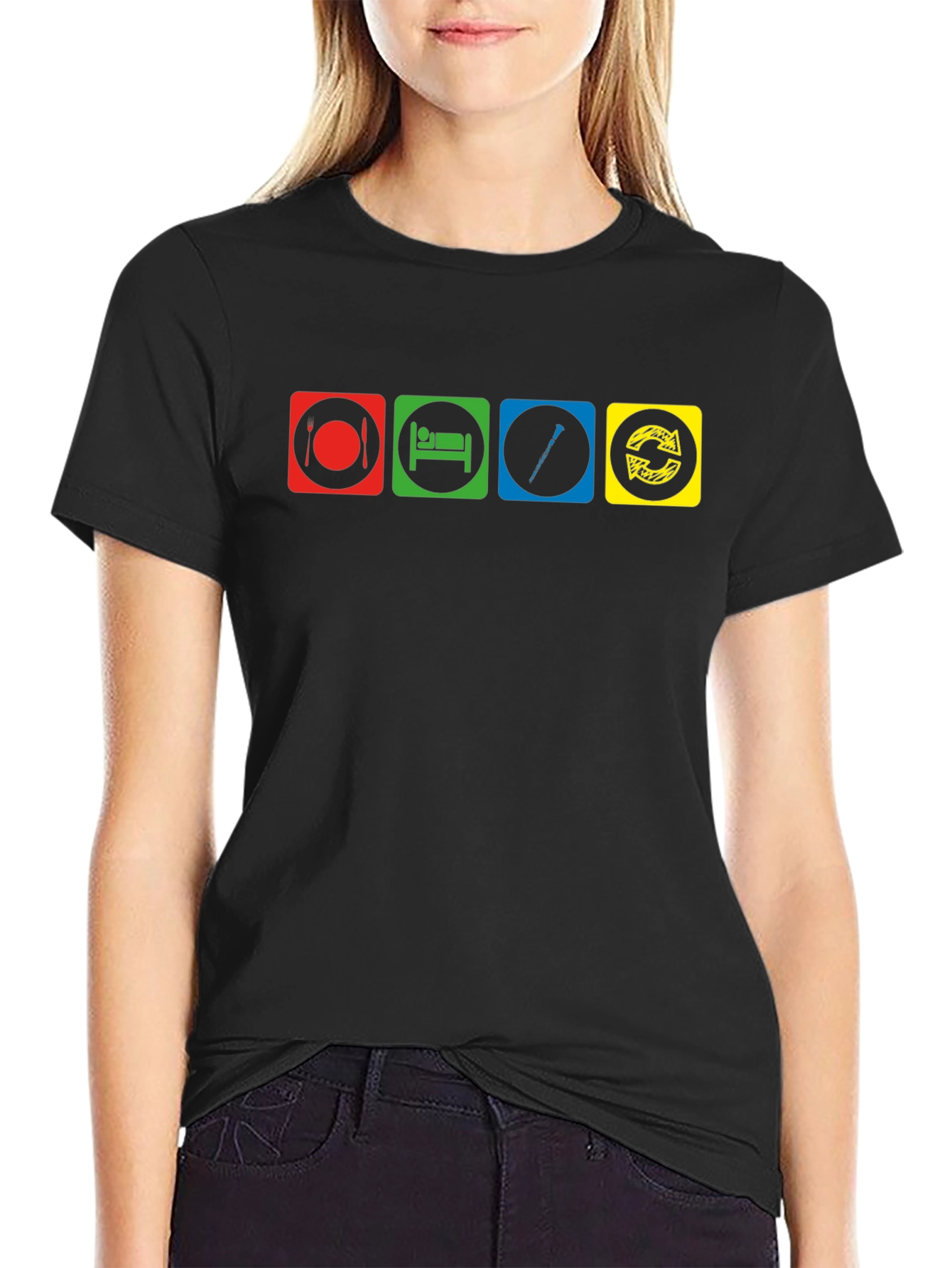 Eat Sleep Flute Repeat Black T-Shirt