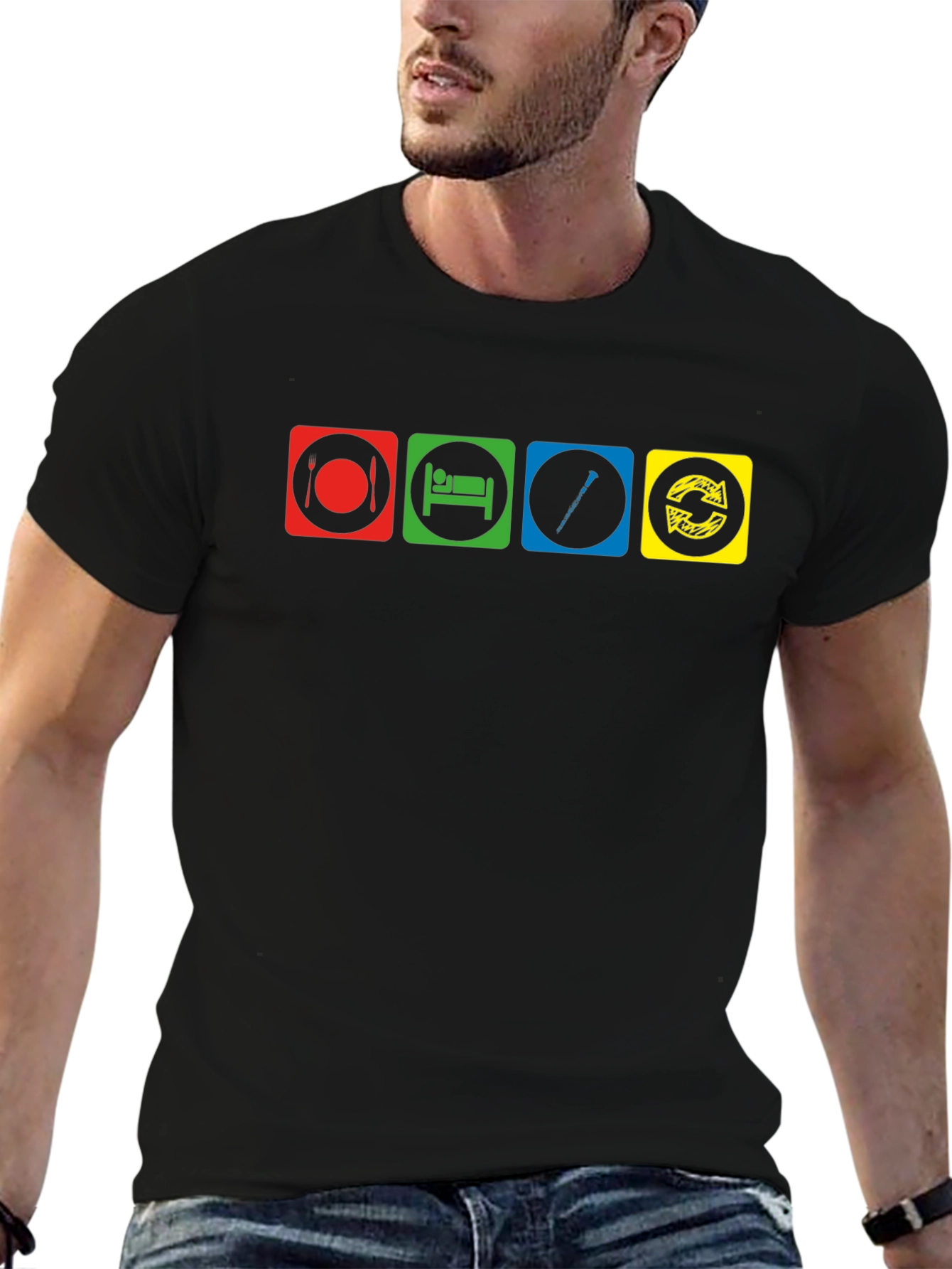 Eat Sleep Flute Repeat Black T-Shirt