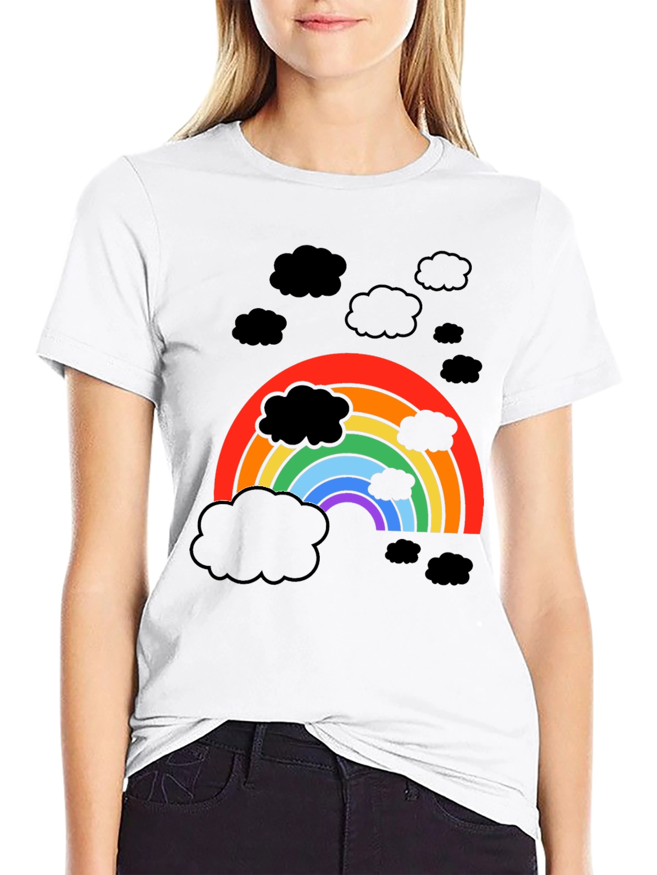 Rainbow Cloud Graphic T-Shirt - Stylish Weather Tee