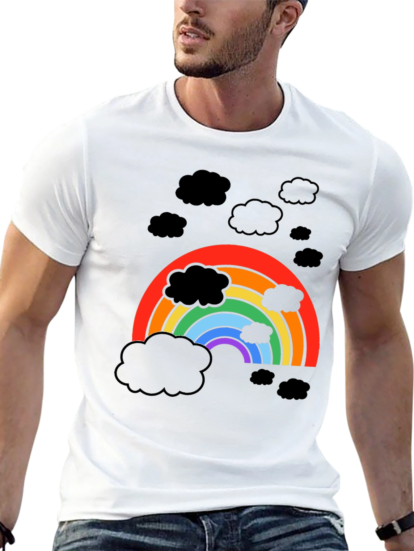 Rainbow Cloud Graphic T-Shirt - Stylish Weather Tee