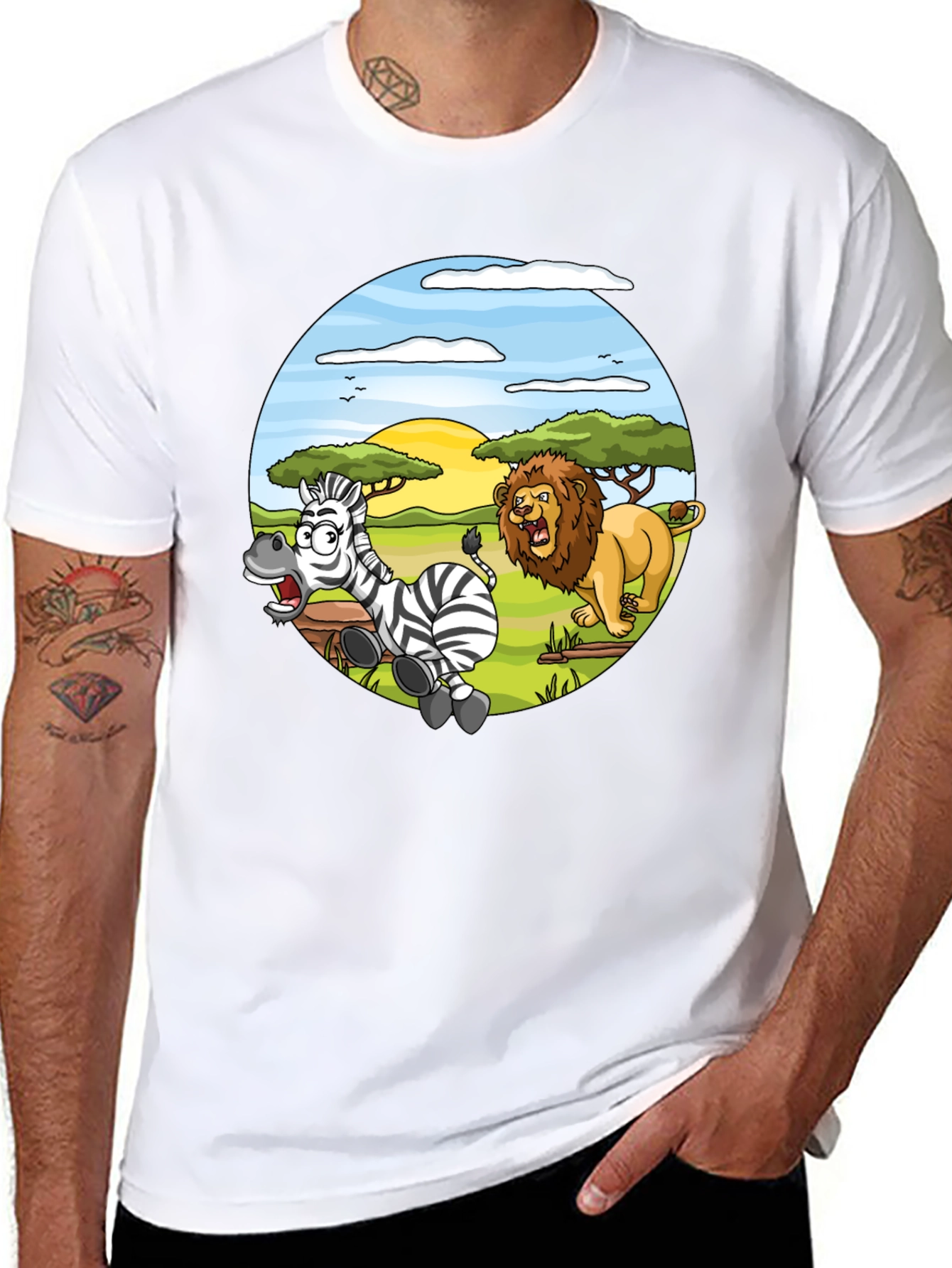 Lion and Zebra Cartoon T-Shirt