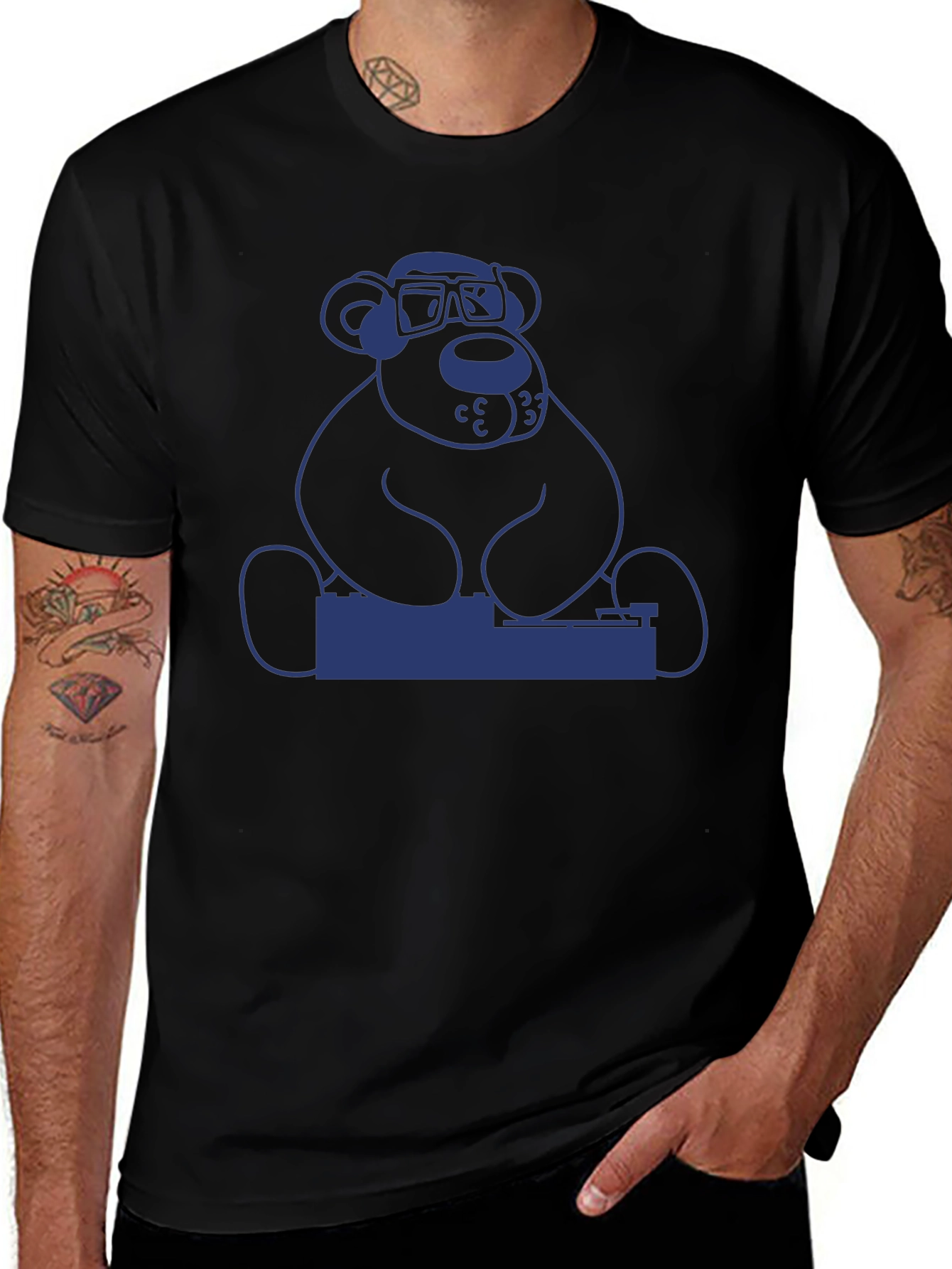 DJ Bear Graphic Tee - Black Cotton T-Shirt