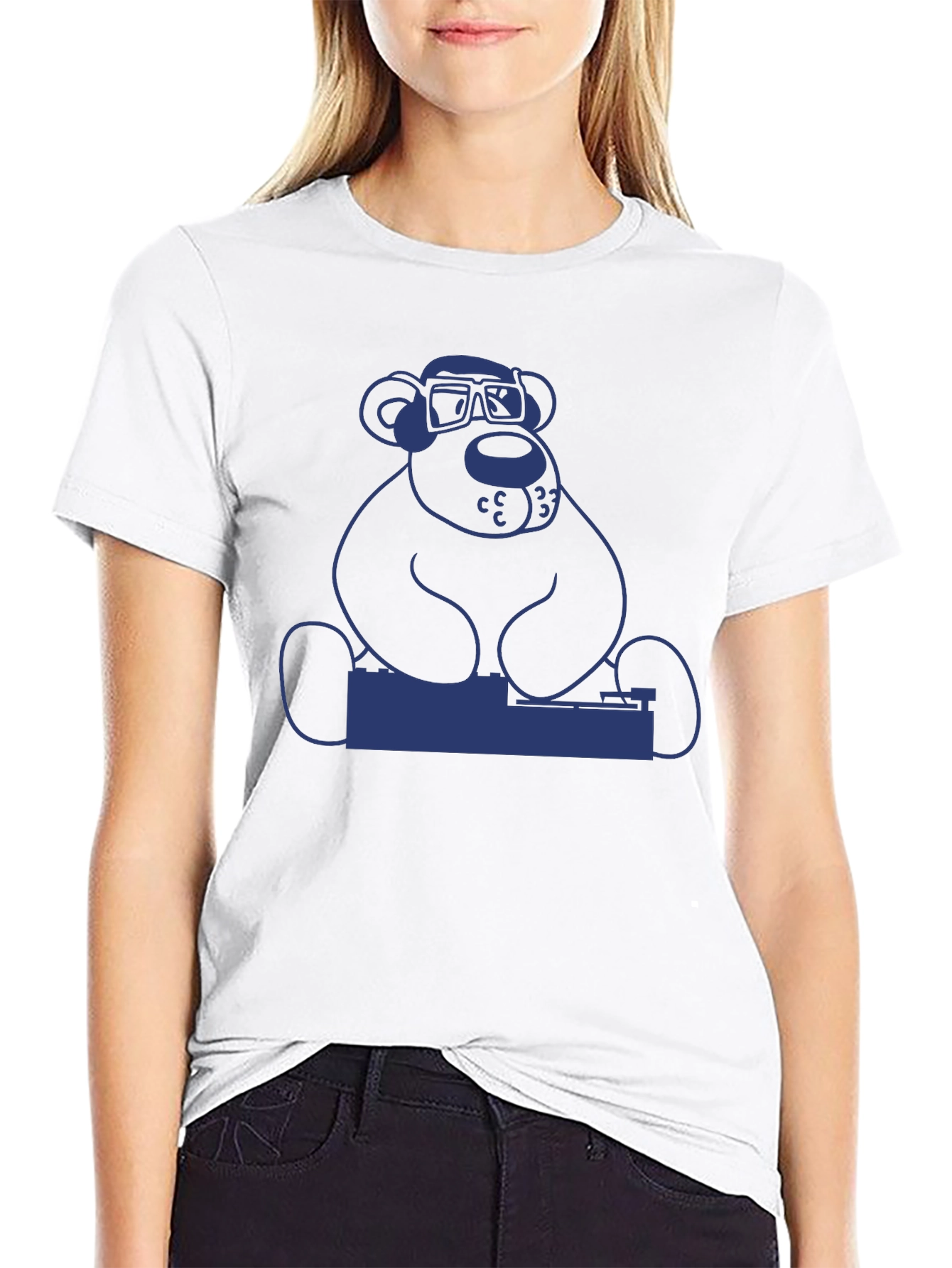 DJ Bear Graphic Tee - Black Cotton T-Shirt