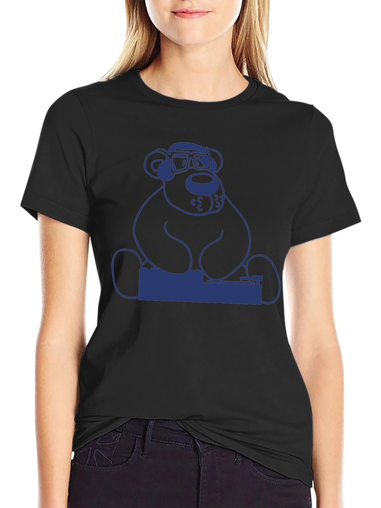 DJ Bear Graphic Tee - Black Cotton T-Shirt
