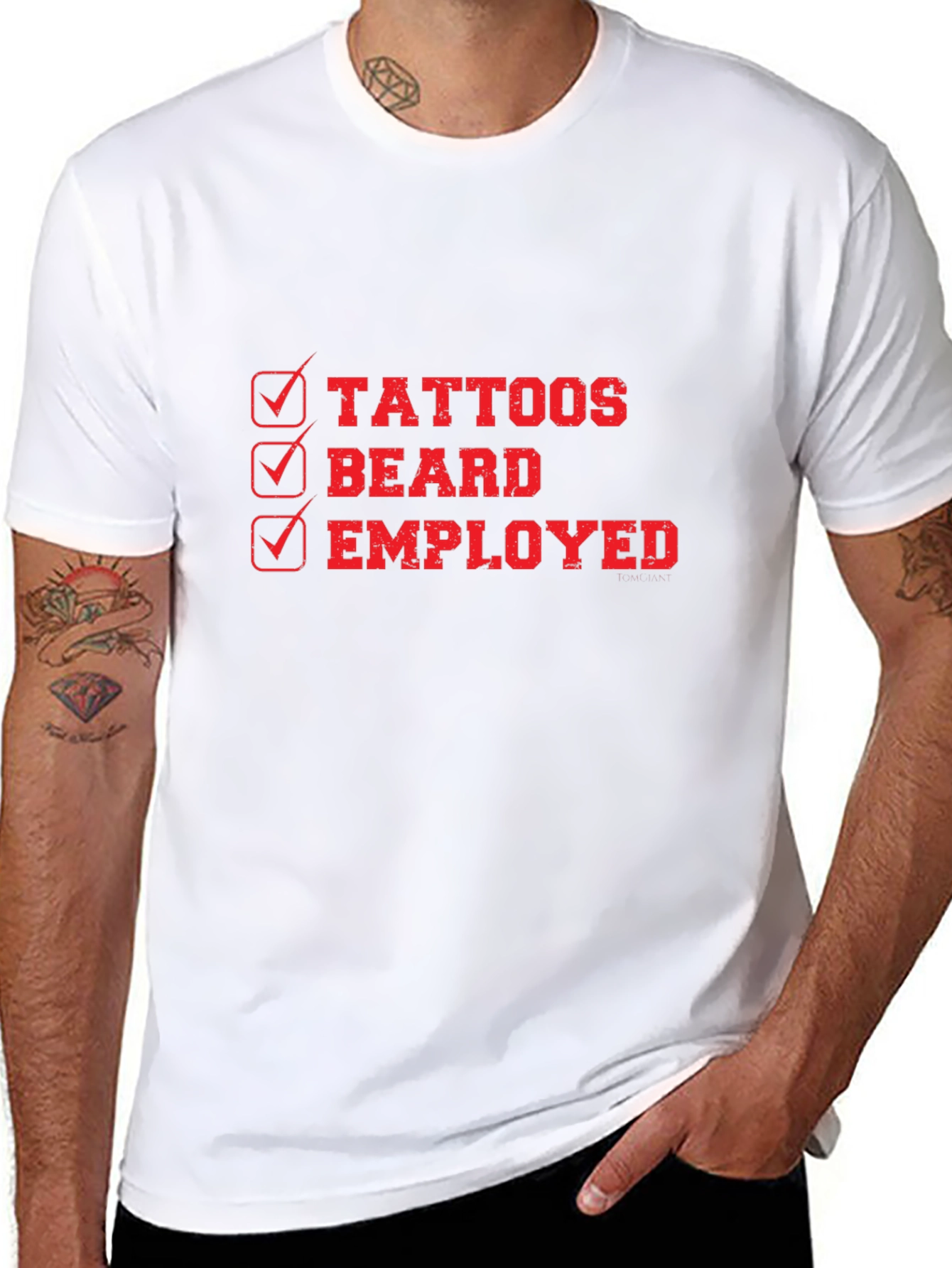 Tattoos Beard Employed Mens Black Graphic Tee