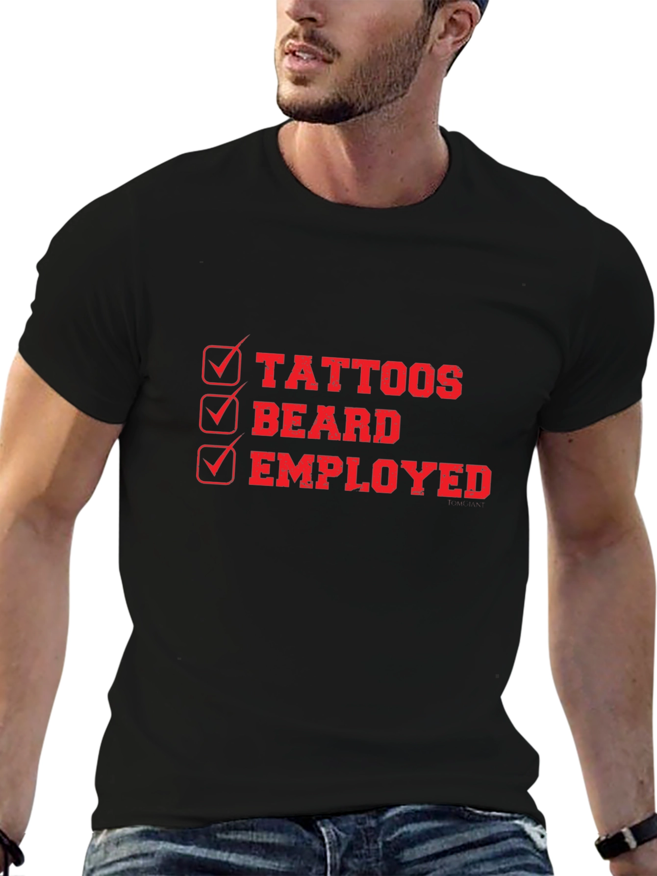 Tattoos Beard Employed Mens Black Graphic Tee