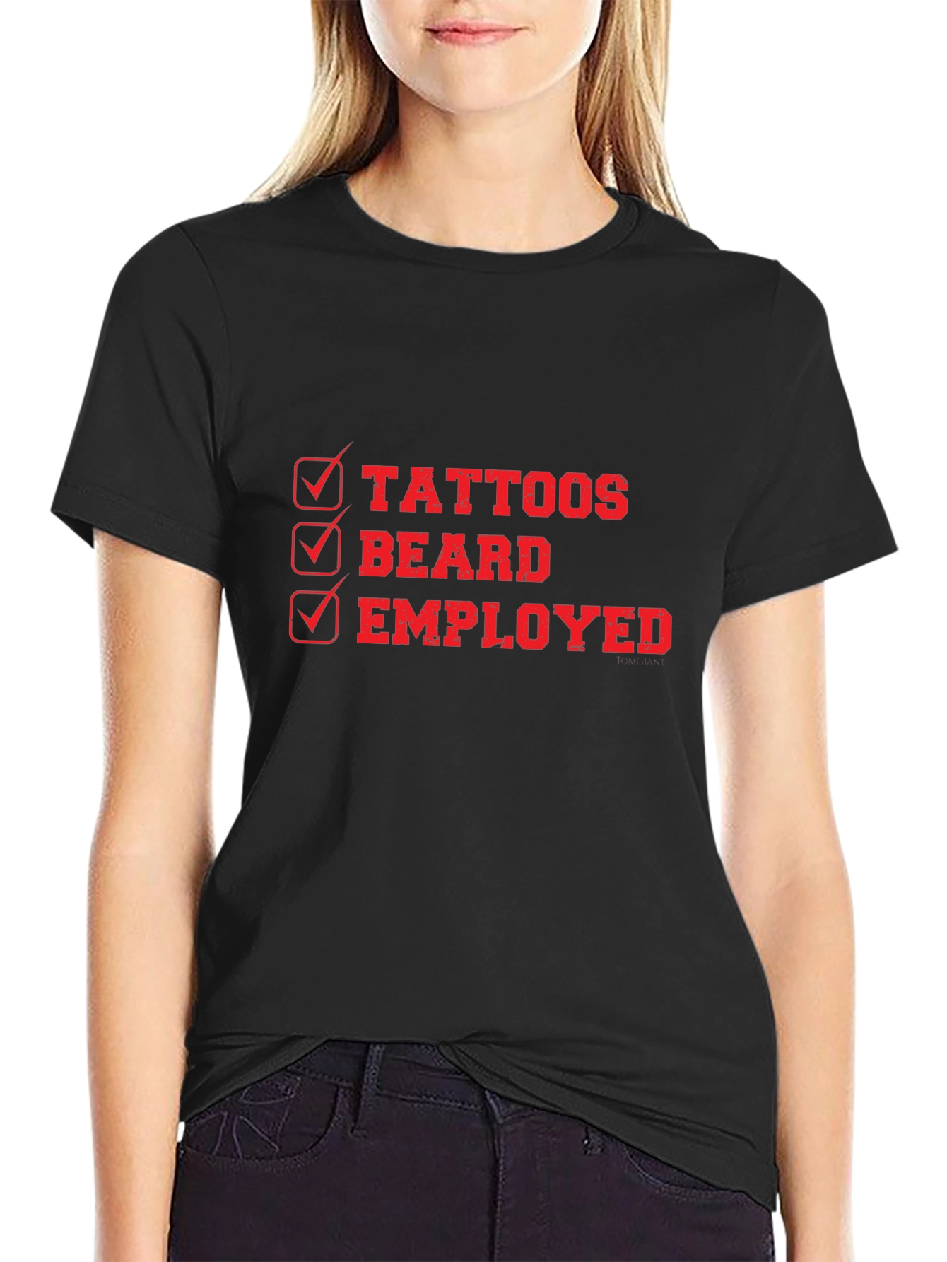 Tattoos Beard Employed Mens Black Graphic Tee