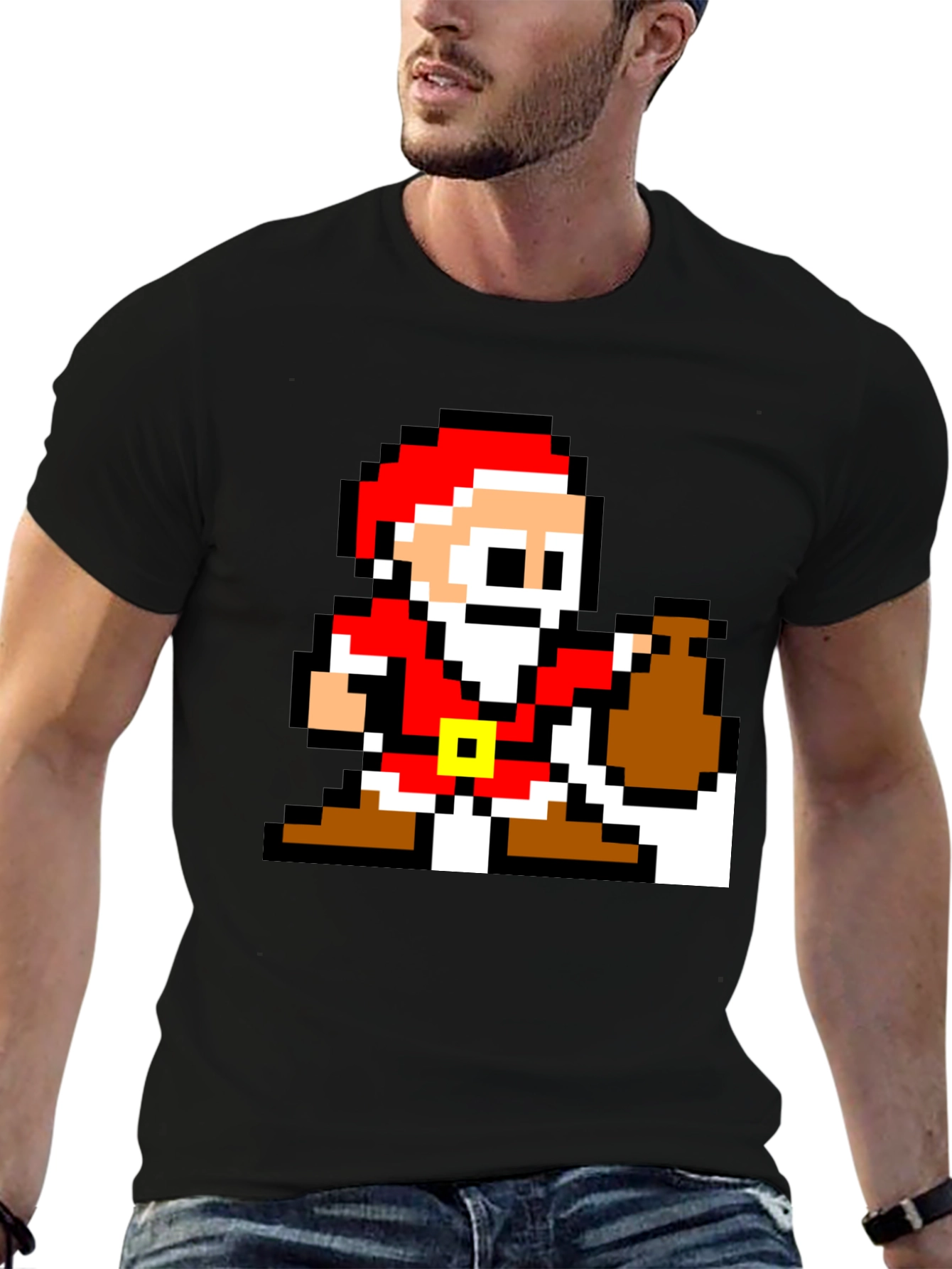 8-Bit Santa T-Shirt - Retro Holiday Style