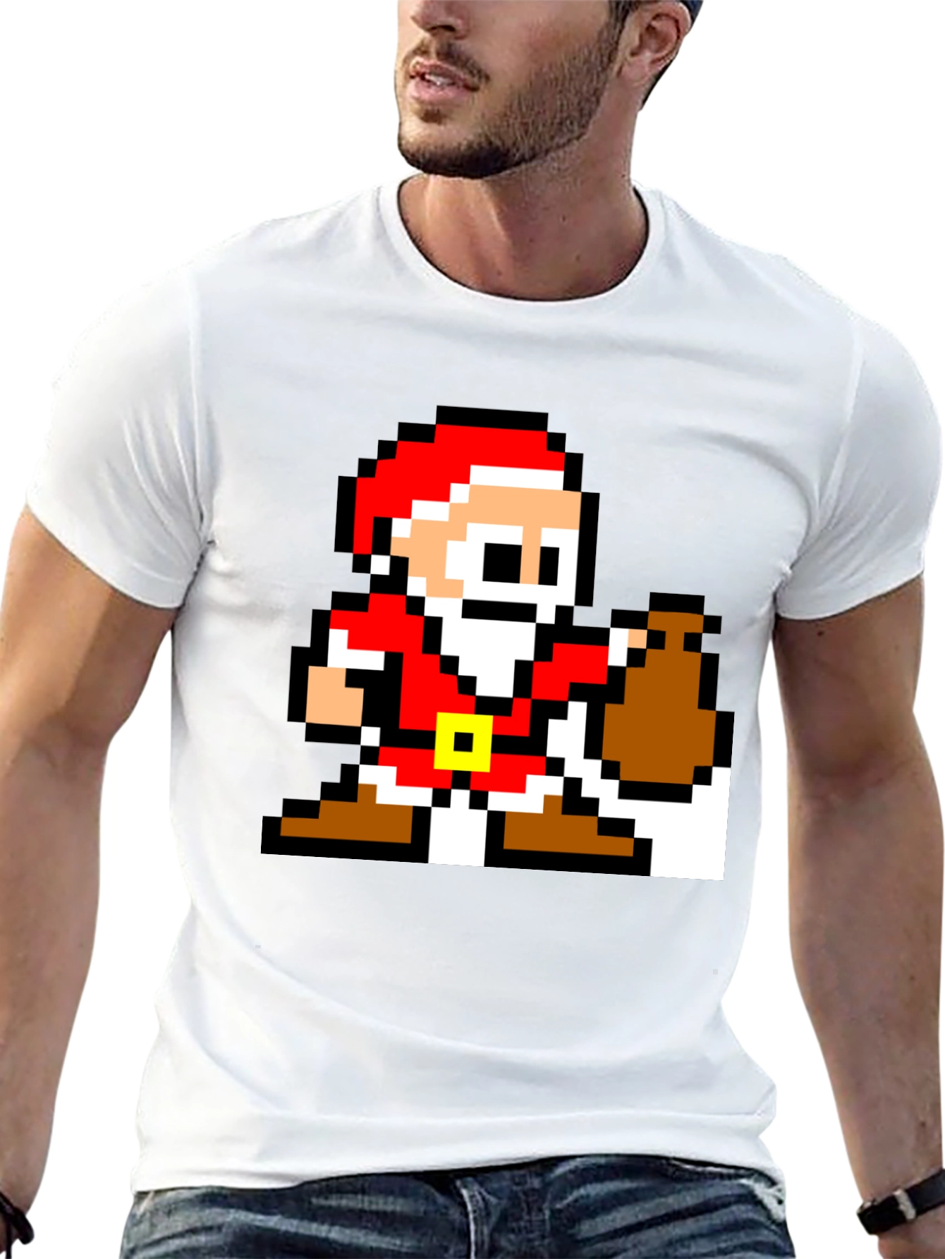 8-Bit Santa T-Shirt - Retro Holiday Style